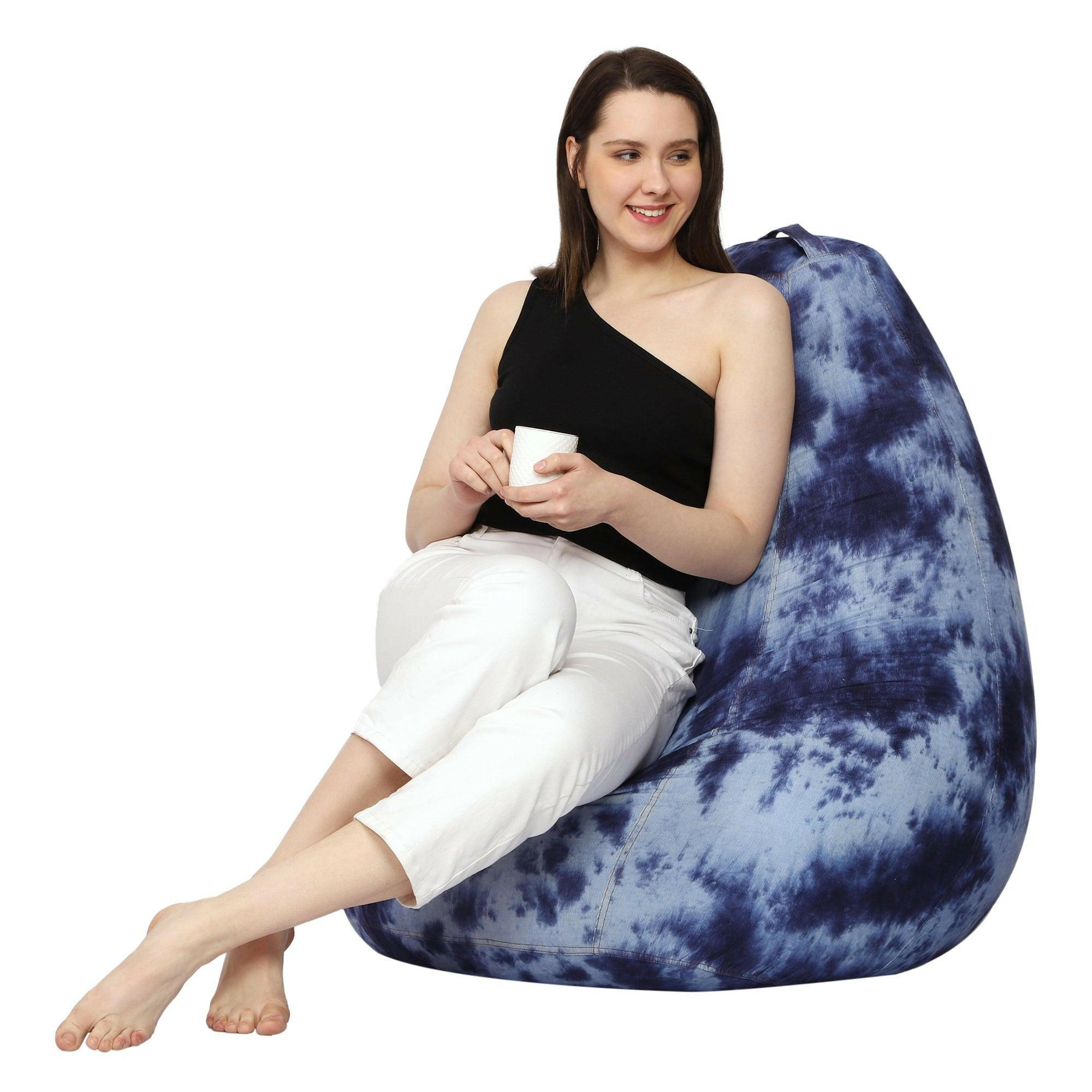 Cotton Blend Tie-Dye Bean Bag Cover - Navy Blue Zen Living