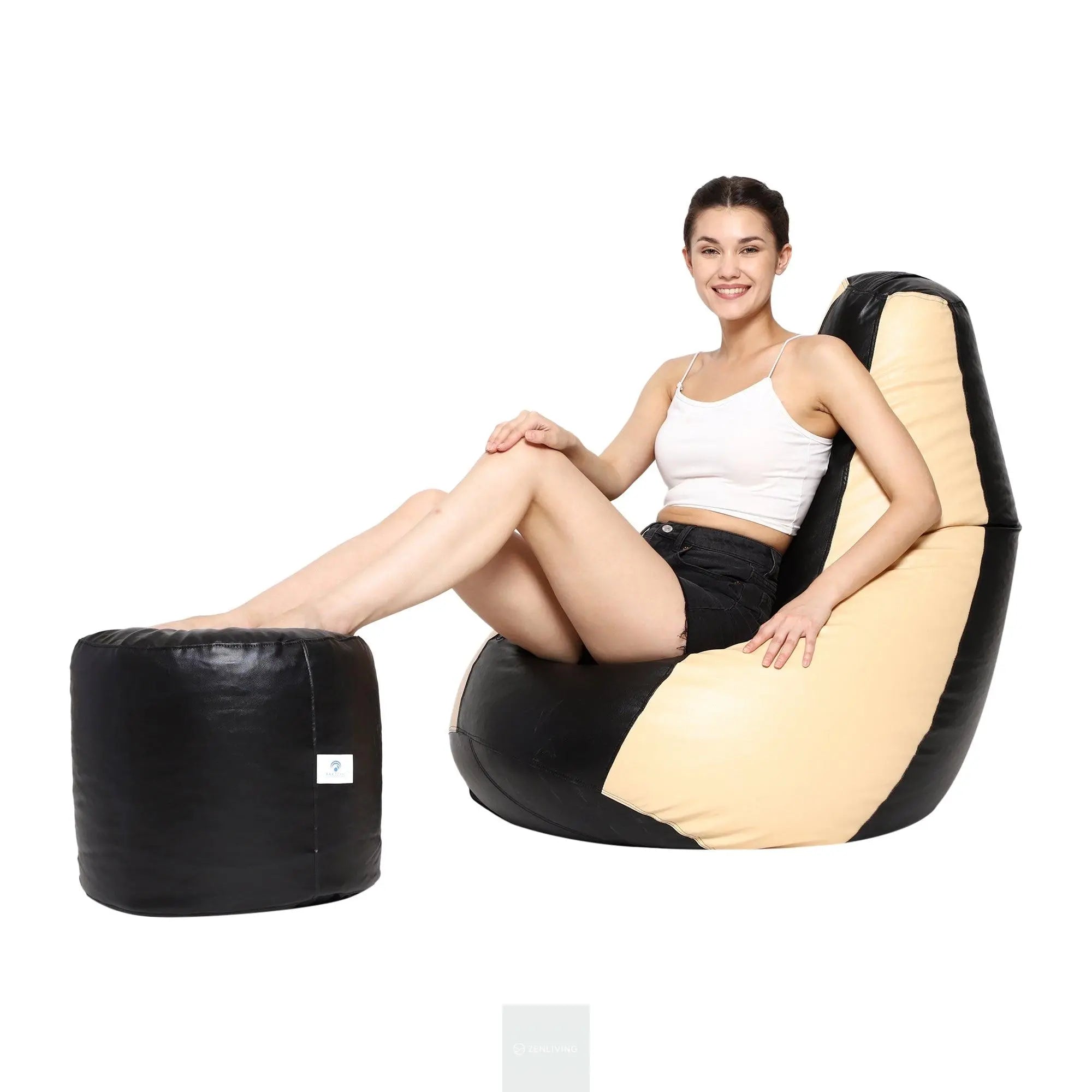 Teardrop Bean Bag Cover – Cream & Black ZenLiving