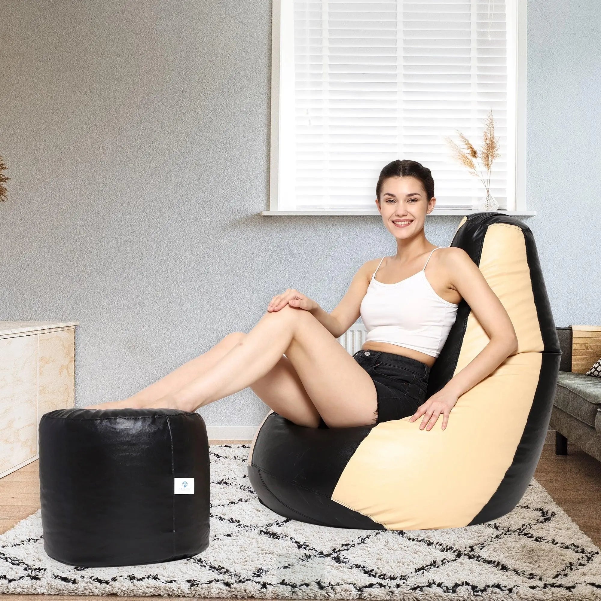 Teardrop Bean Bag Cover – Cream & Black ZenLiving