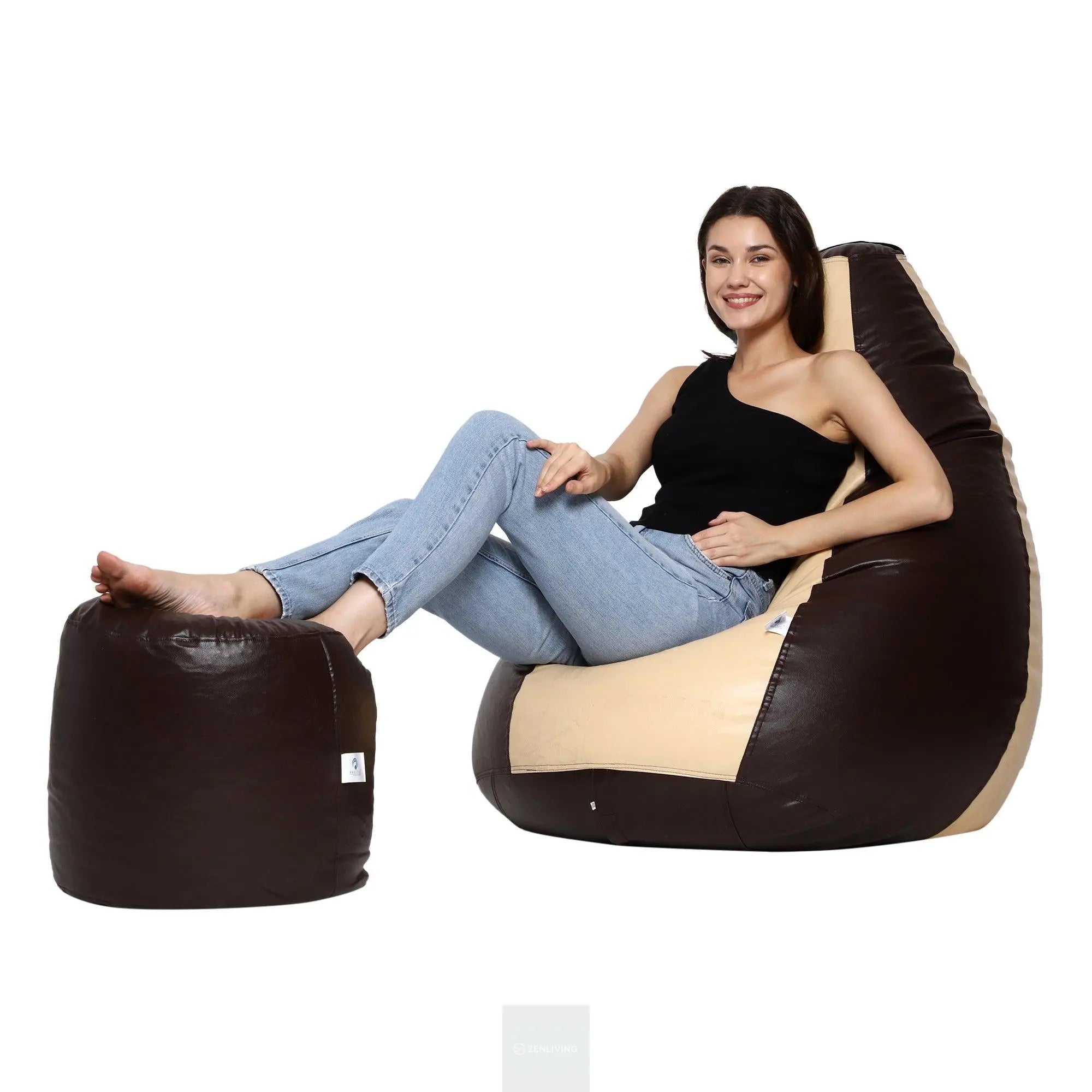 Teardrop Bean Bag Cover – Cream & Brown ZenLiving