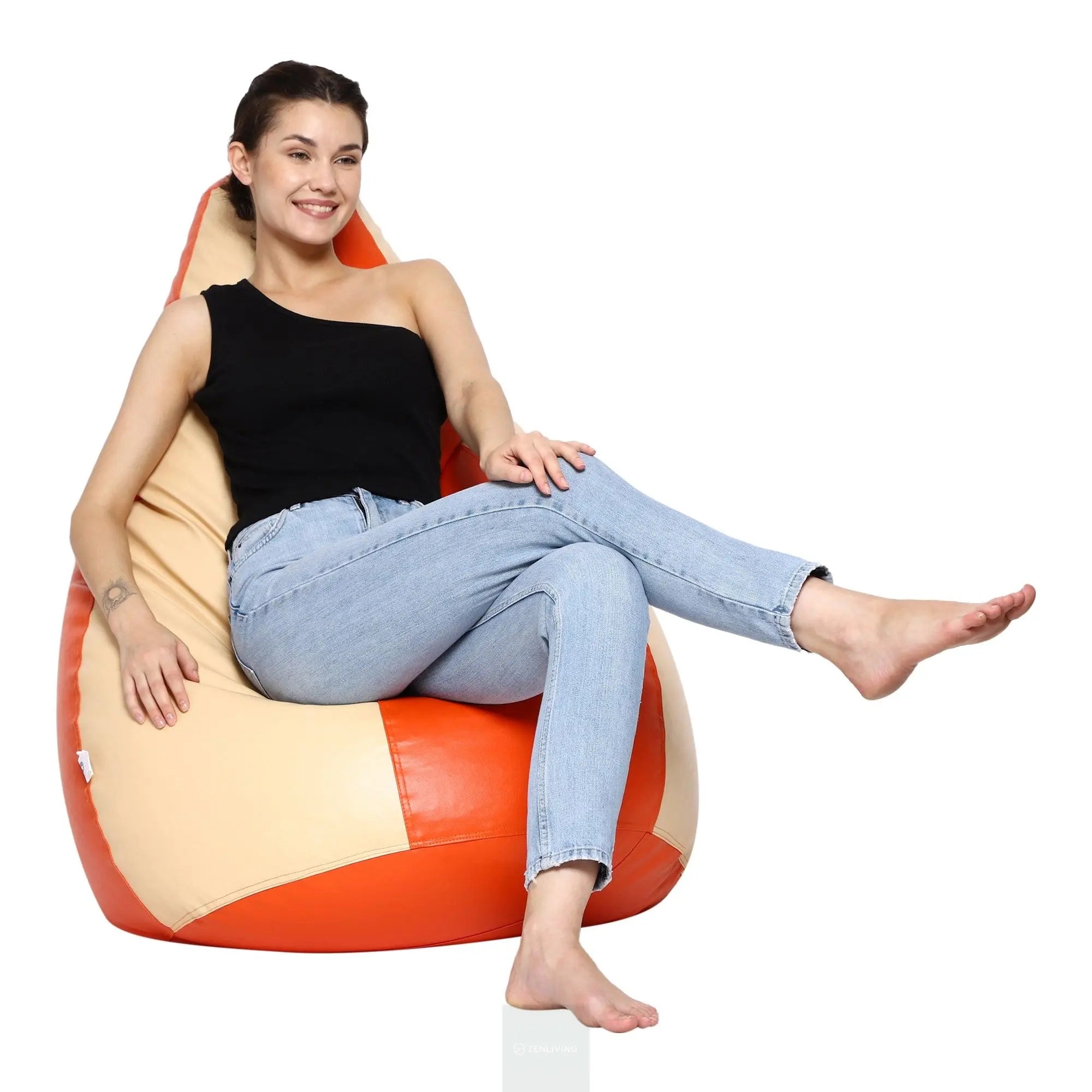Teardrop Bean Bag Cover – Cream & Orange ZenLiving