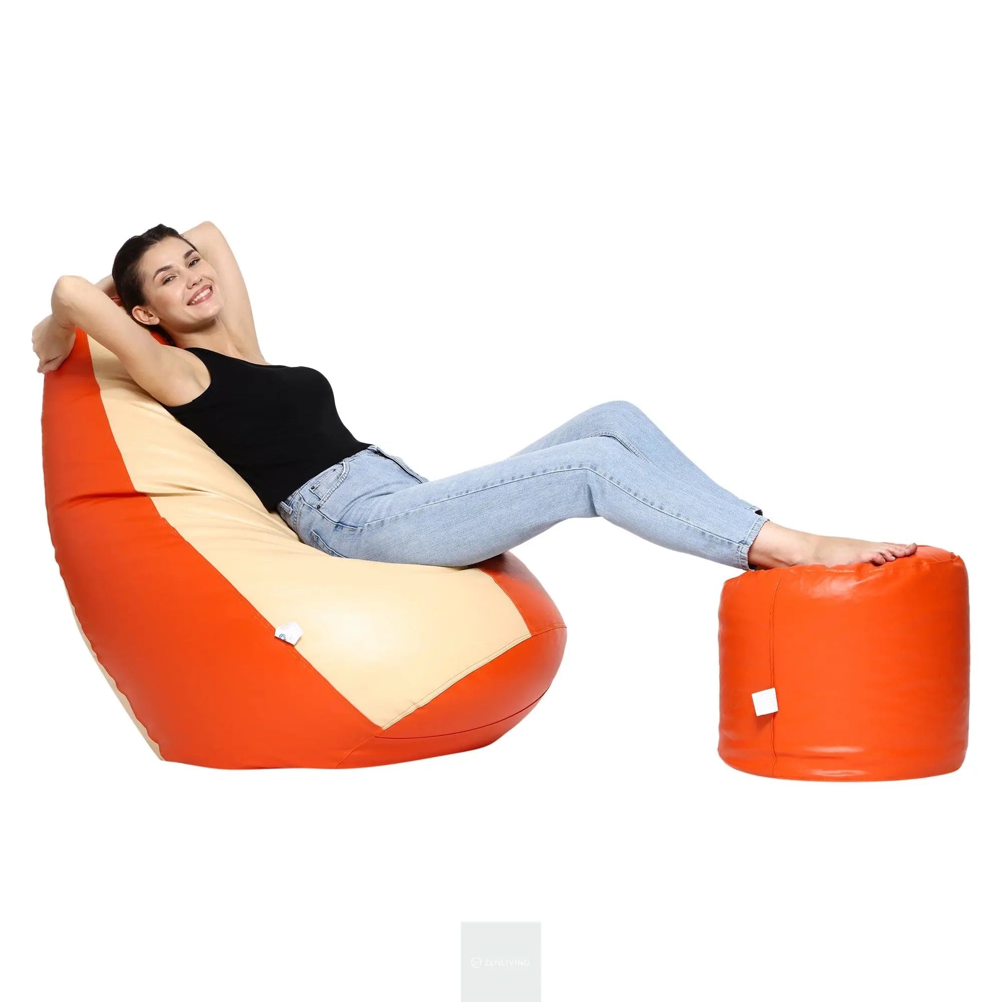 Teardrop Bean Bag Cover – Cream & Orange ZenLiving