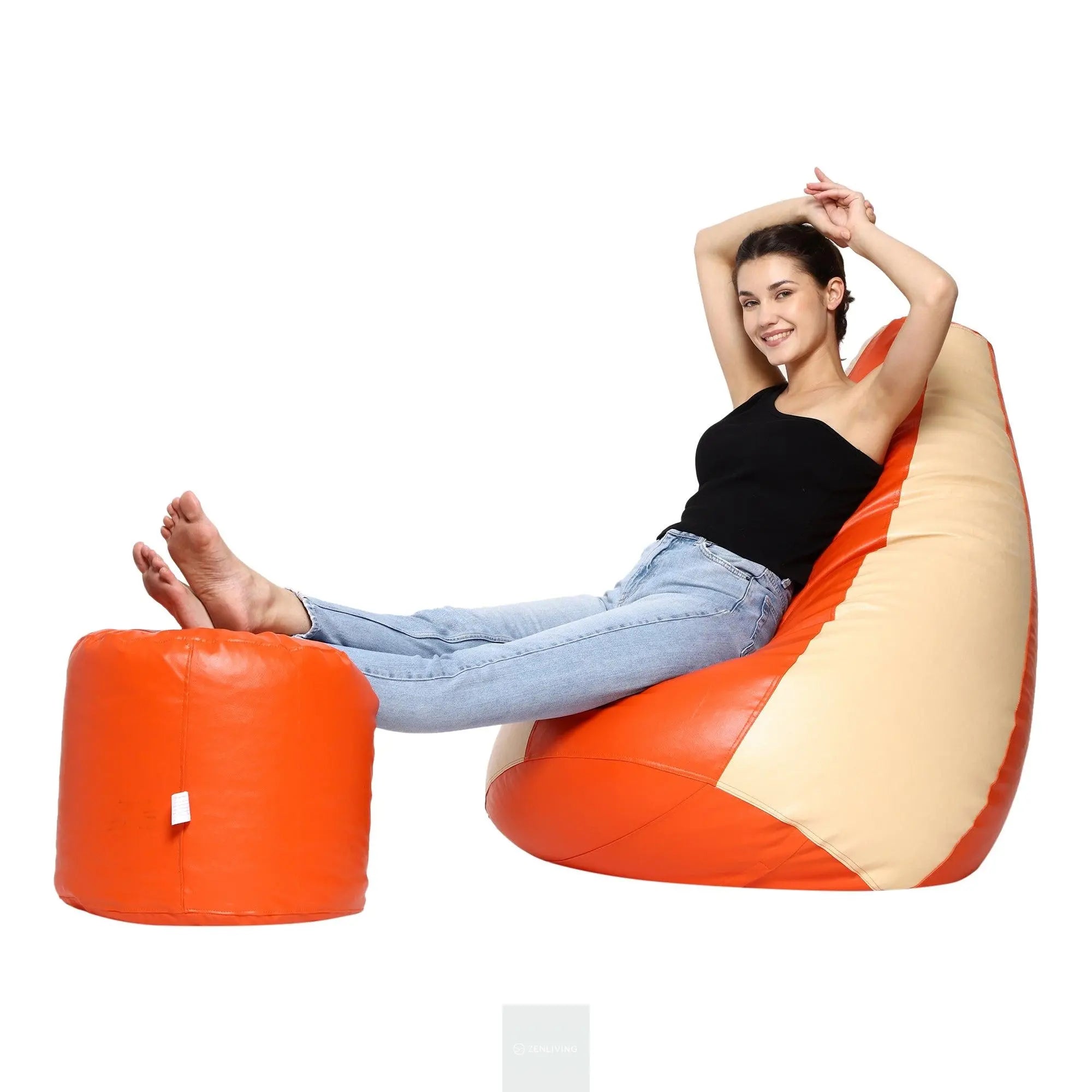 Teardrop Bean Bag Cover – Cream & Orange ZenLiving