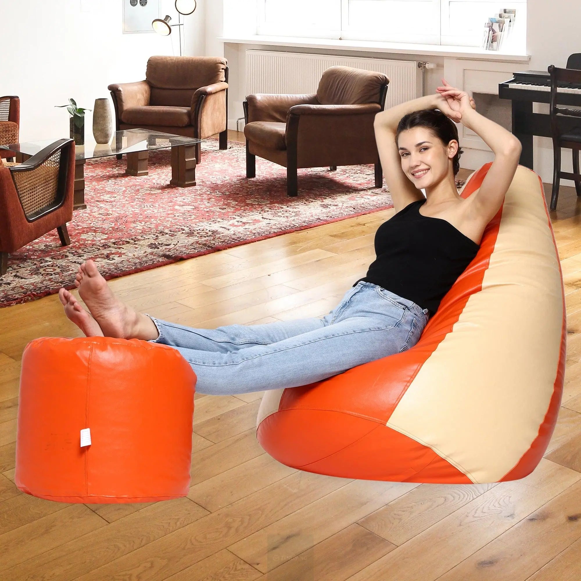 Teardrop Bean Bag Cover – Cream & Orange ZenLiving