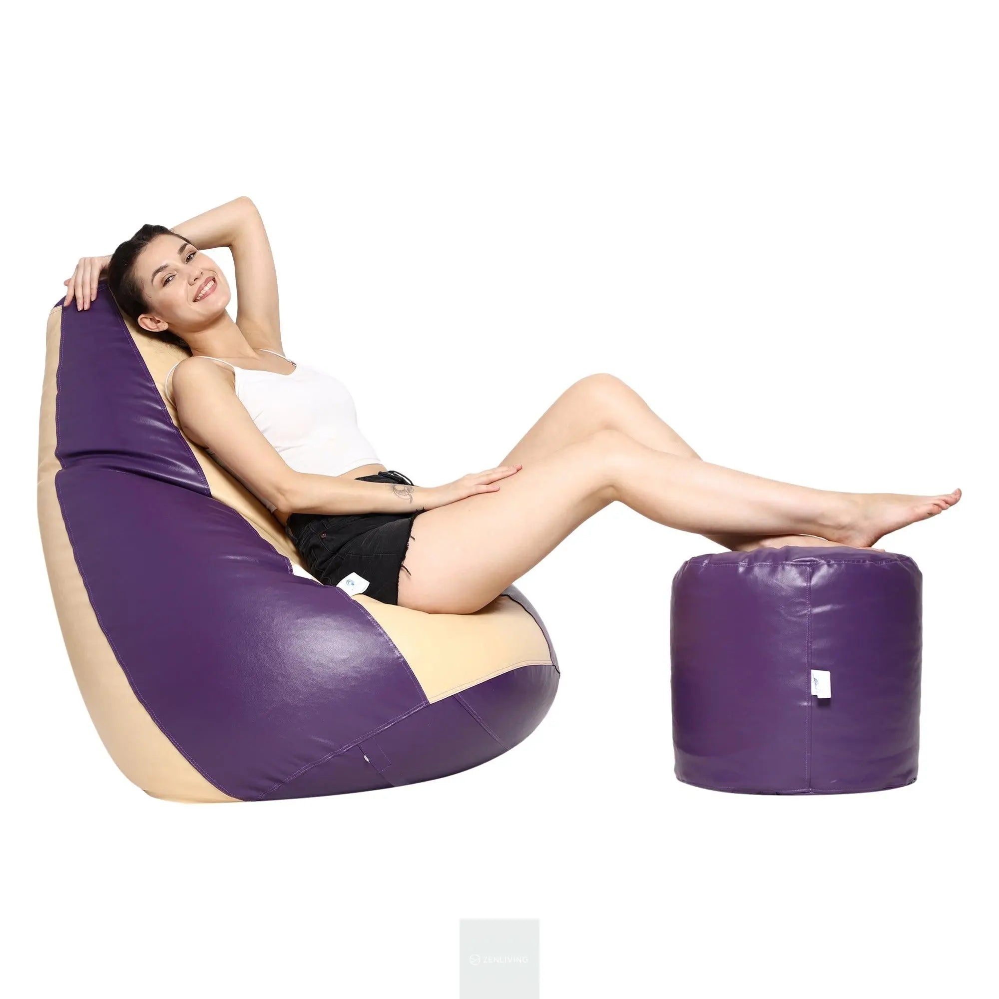 Teardrop Bean Bag Cover – Cream & Purple ZenLiving