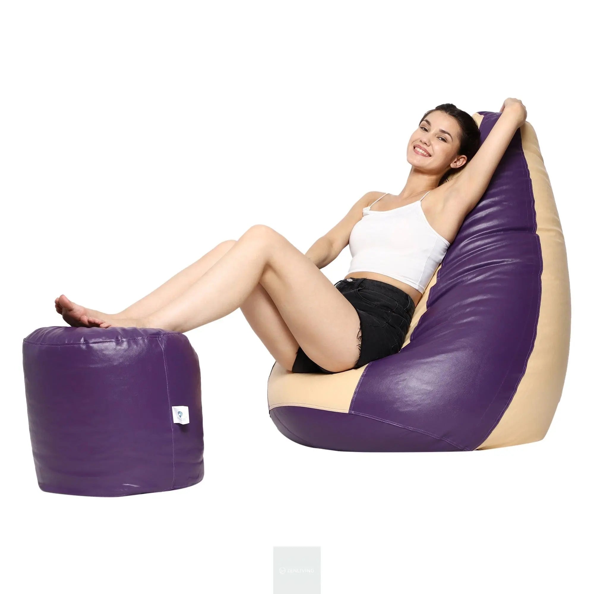 Teardrop Bean Bag Cover – Cream & Purple ZenLiving