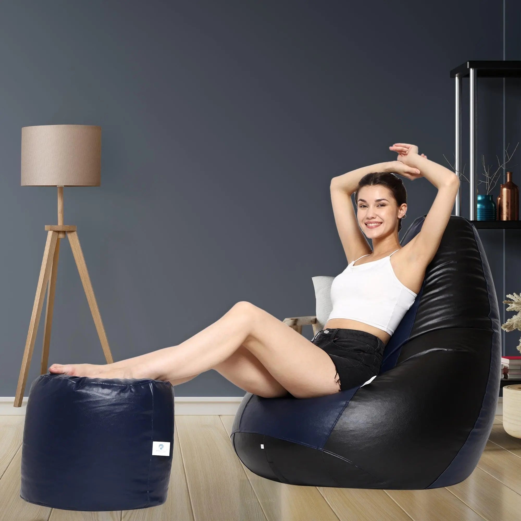 Teardrop Bean Bag Cover – Navy Blue & Black ZenLiving
