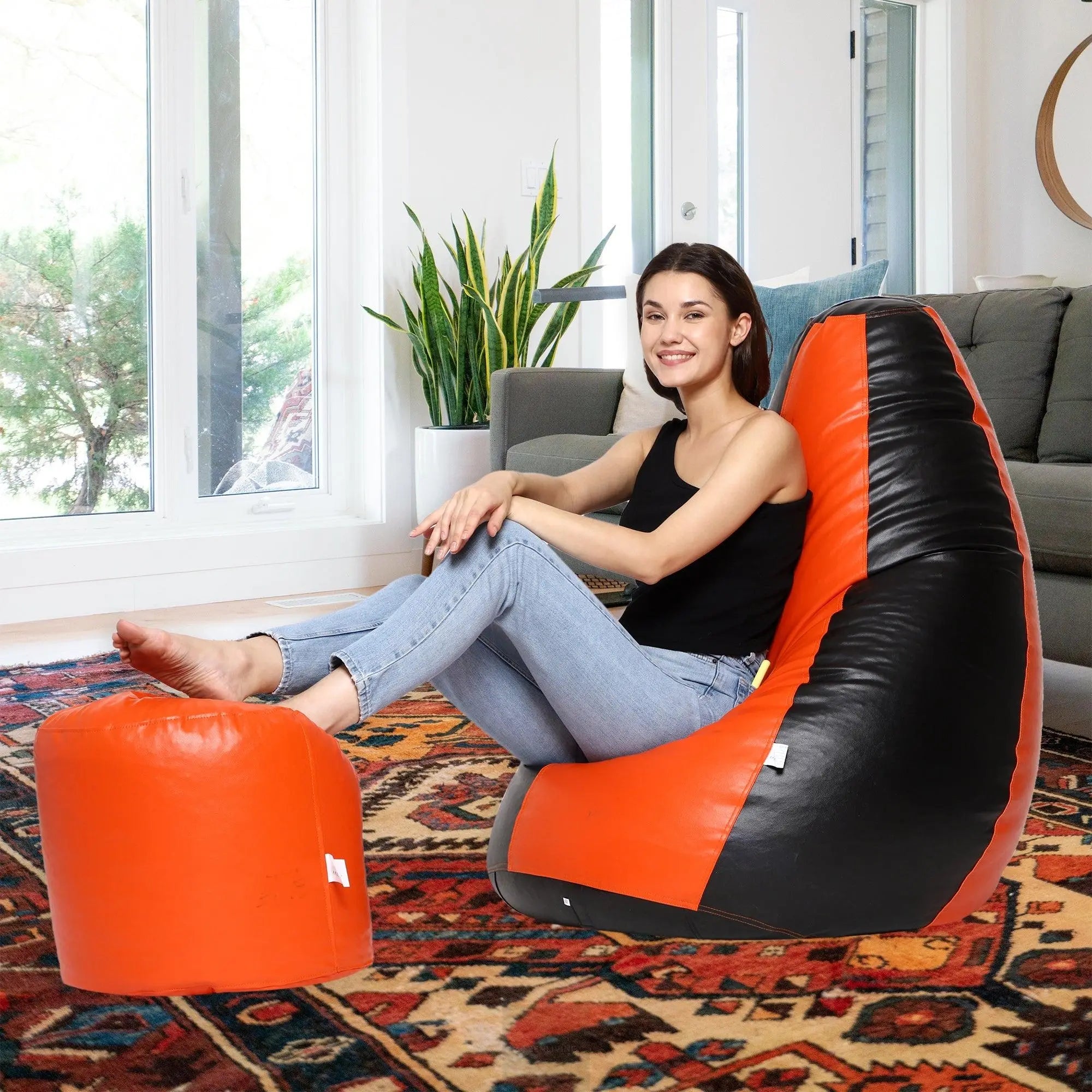 Teardrop Bean Bag Cover – Orange & Black ZenLiving