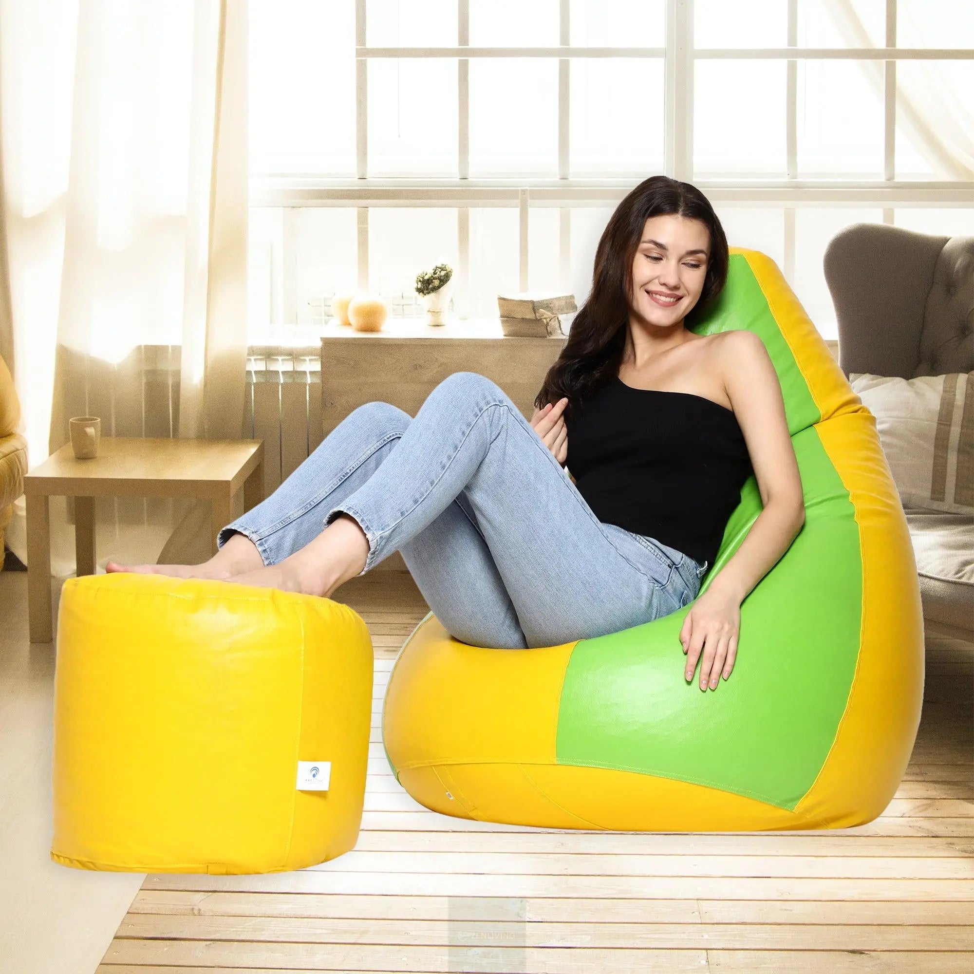 Teardrop Bean Bag Cover – Yellow & Green ZenLiving