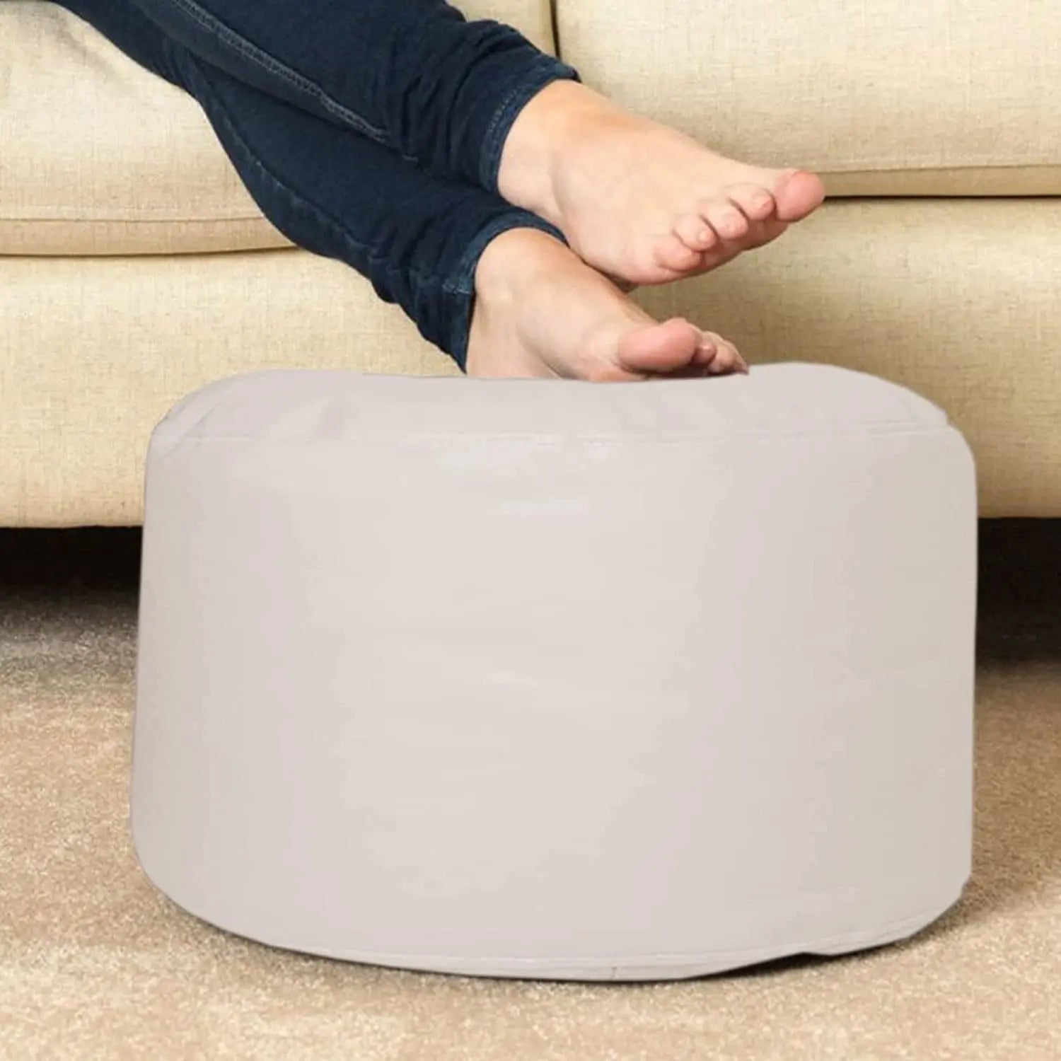 ZenLiving® 3XL Filled Bean Bag Combo – Faux Leather | Cream| Footrest + Cushion Zen Living