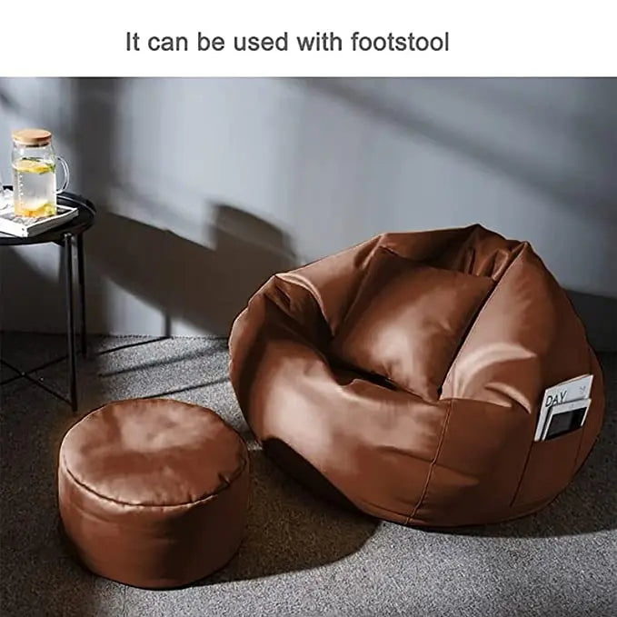 ZenLiving® 3XL Filled Bean Bag Combo – Faux Leather | Tan | Footrest + Cushion Zen Living