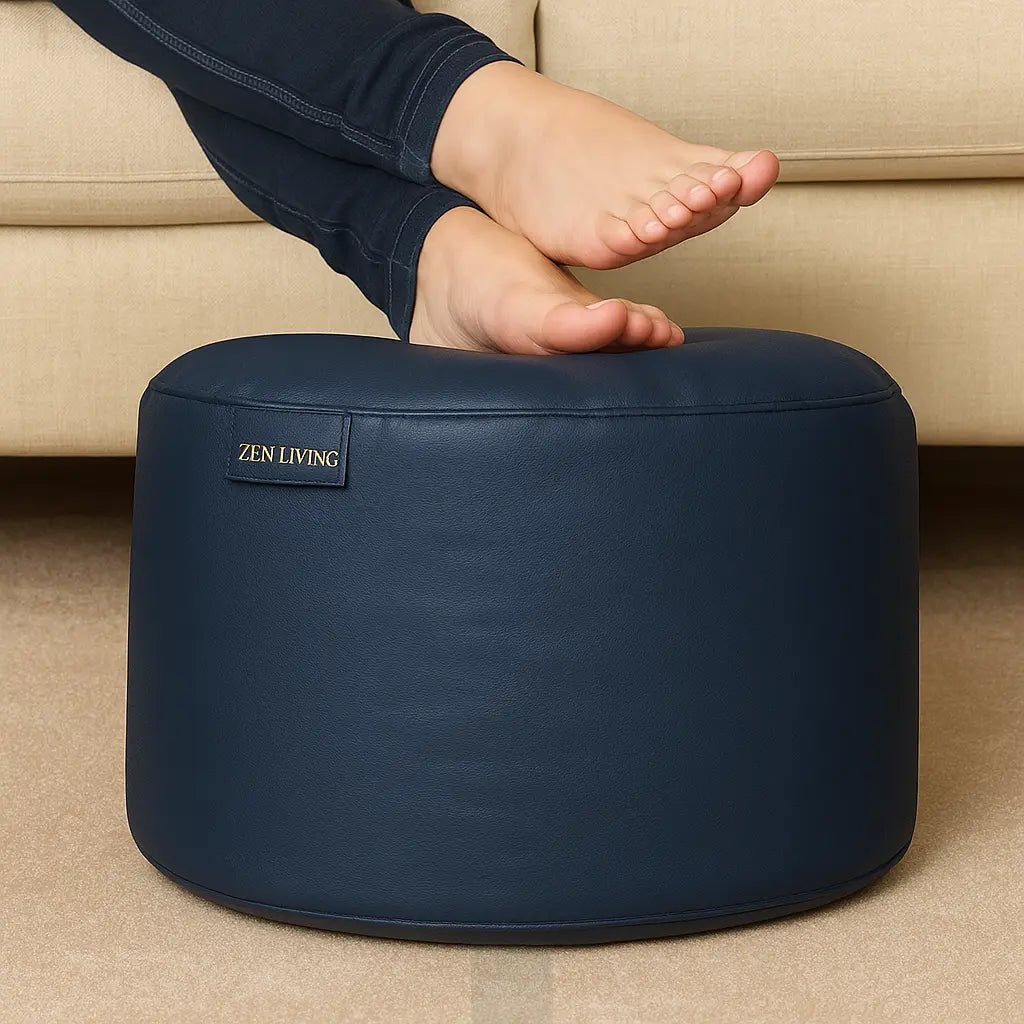 ZenLiving® 4XL Filled Bean Bag Combo – Faux Leather | Navy Blue | Footrest + Cushion Zen Living