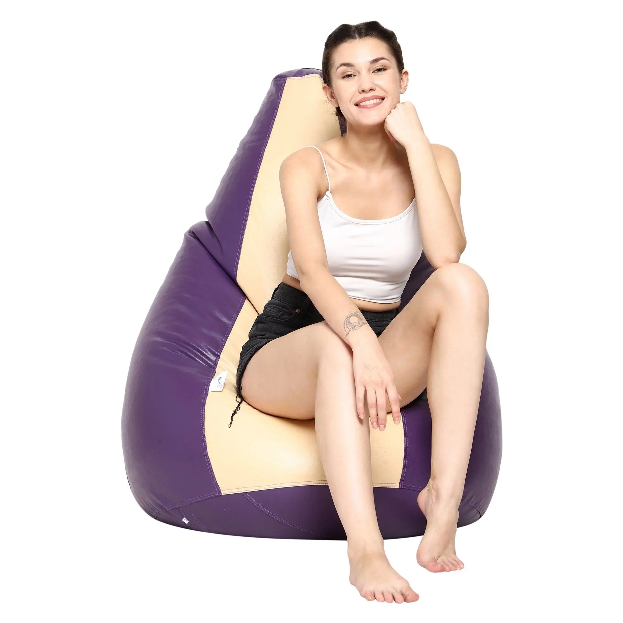 Teardrop Bean Bag Cover – Cream & Purple - Zen Living
