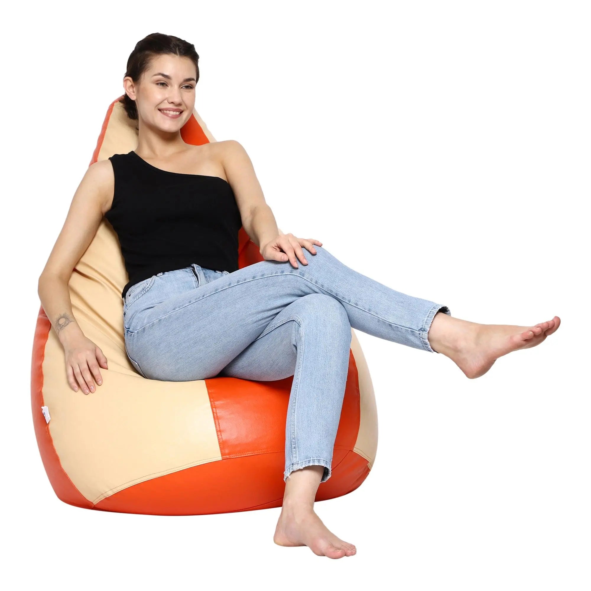 Teardrop Bean Bag Cover – Cream & Orange - Zen Living