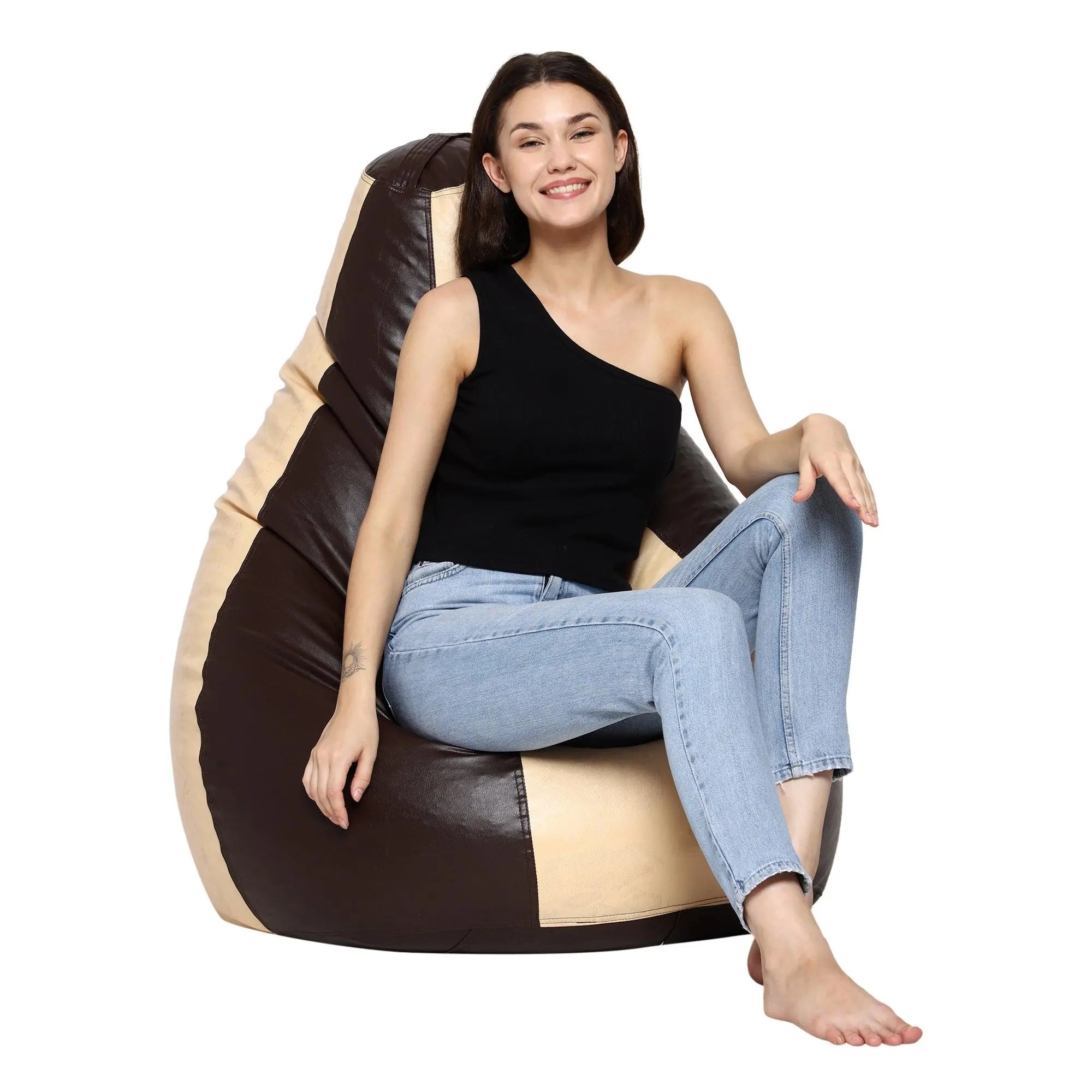 Teardrop Bean Bag Cover – Cream & Brown - Zen Living