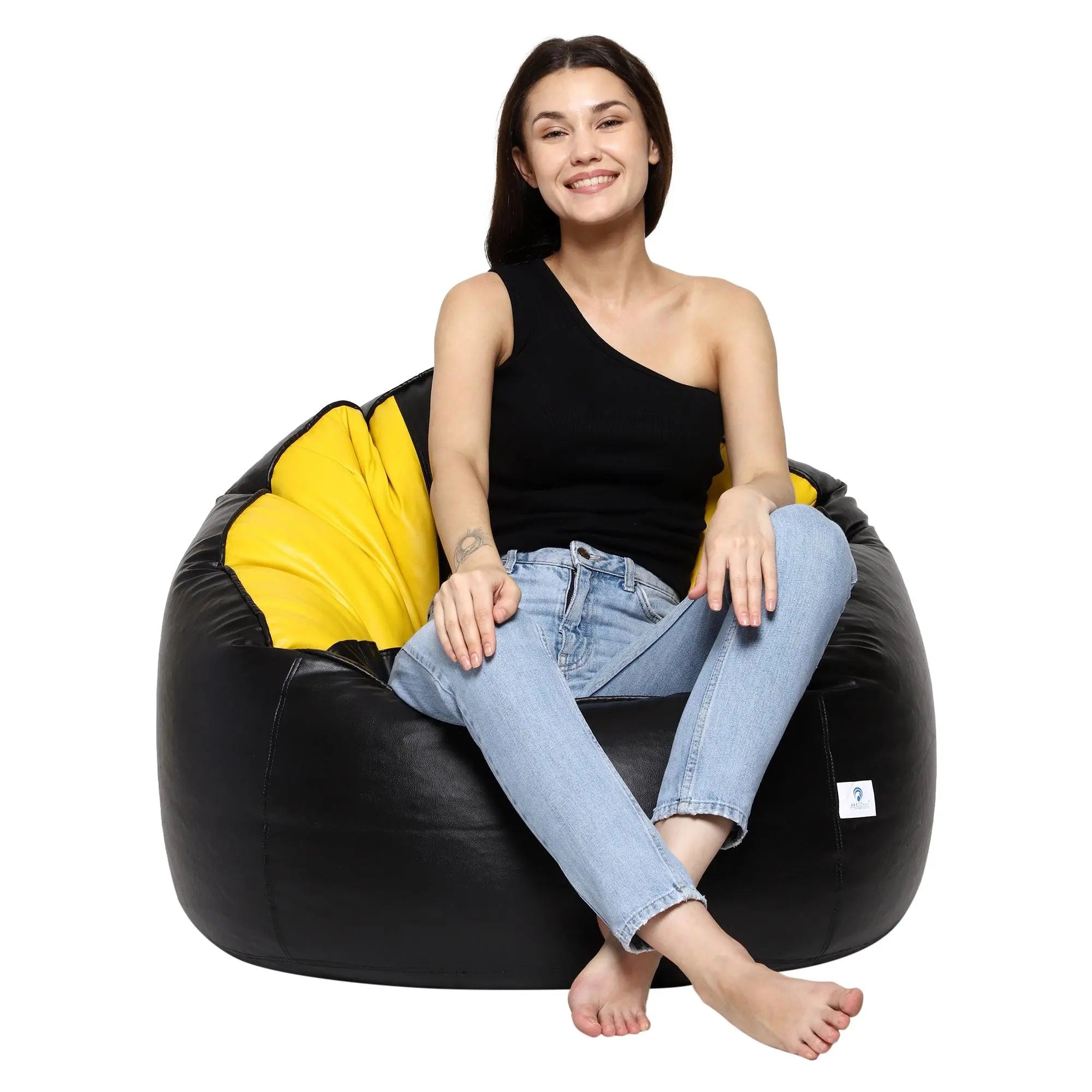 Yellow & Black Multicolor Mudda Bean Bag Cover