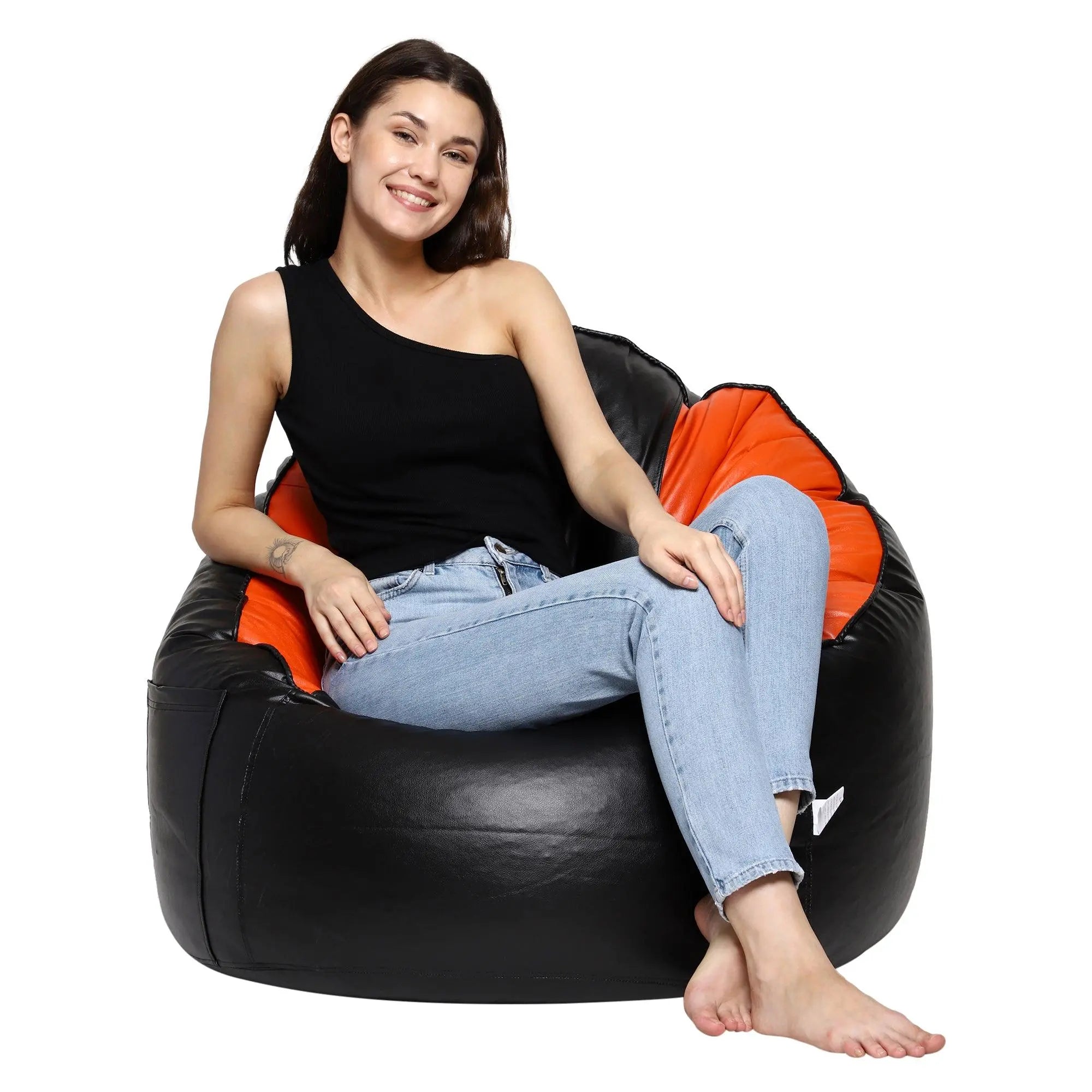 Orange & Black Multicolor Mudda Bean Bag Cover