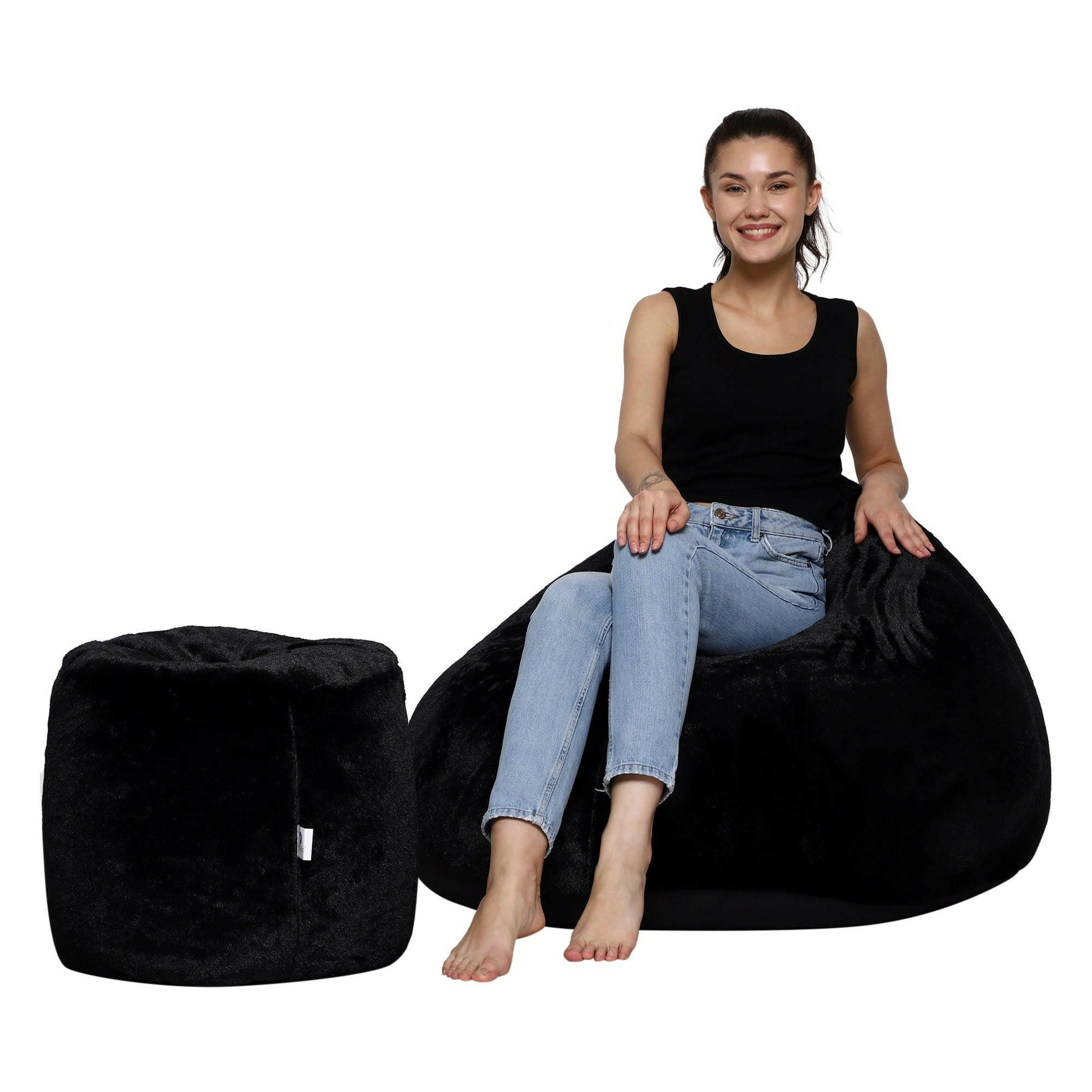 Fur Bean Bag Cover - Black Zen Living