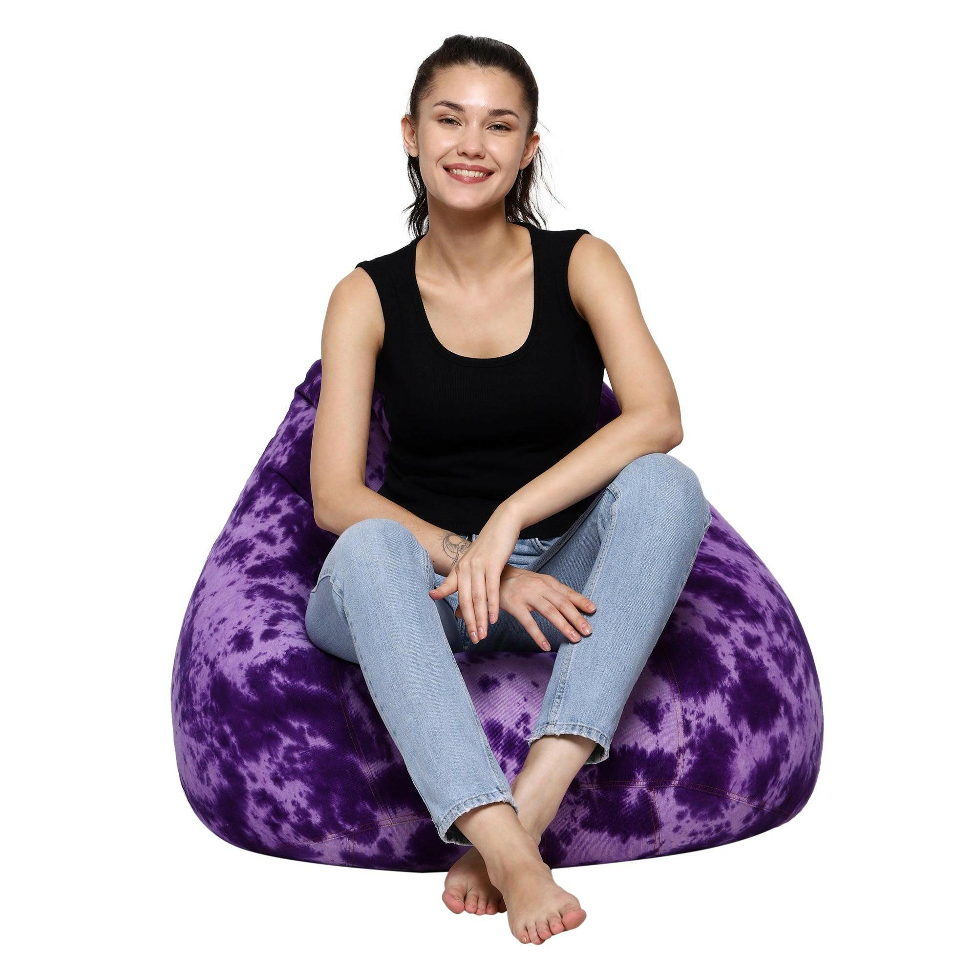 Cotton Blend Tie-Dye Bean Bag Cover - Purple Zen Living