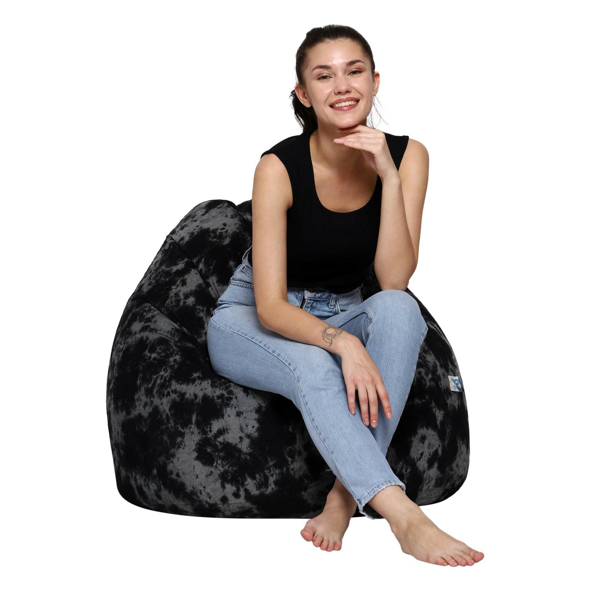 Cotton Blend Tie-Dye Bean Bag Cover - Black Zen Living