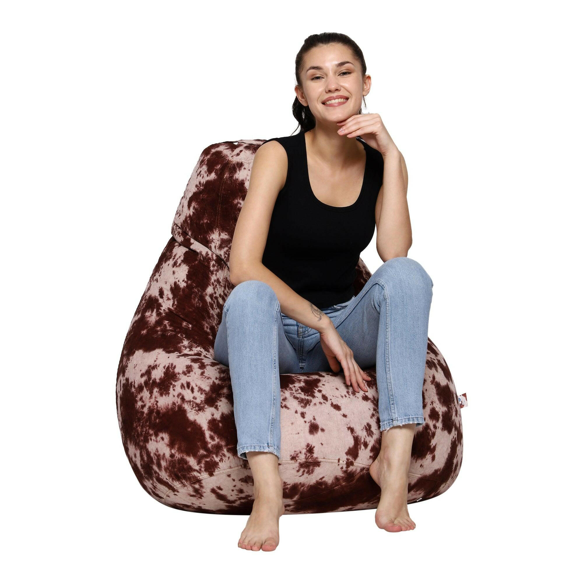 Cotton Blend Tie-Dye Bean Bag Cover - Brown Zen Living