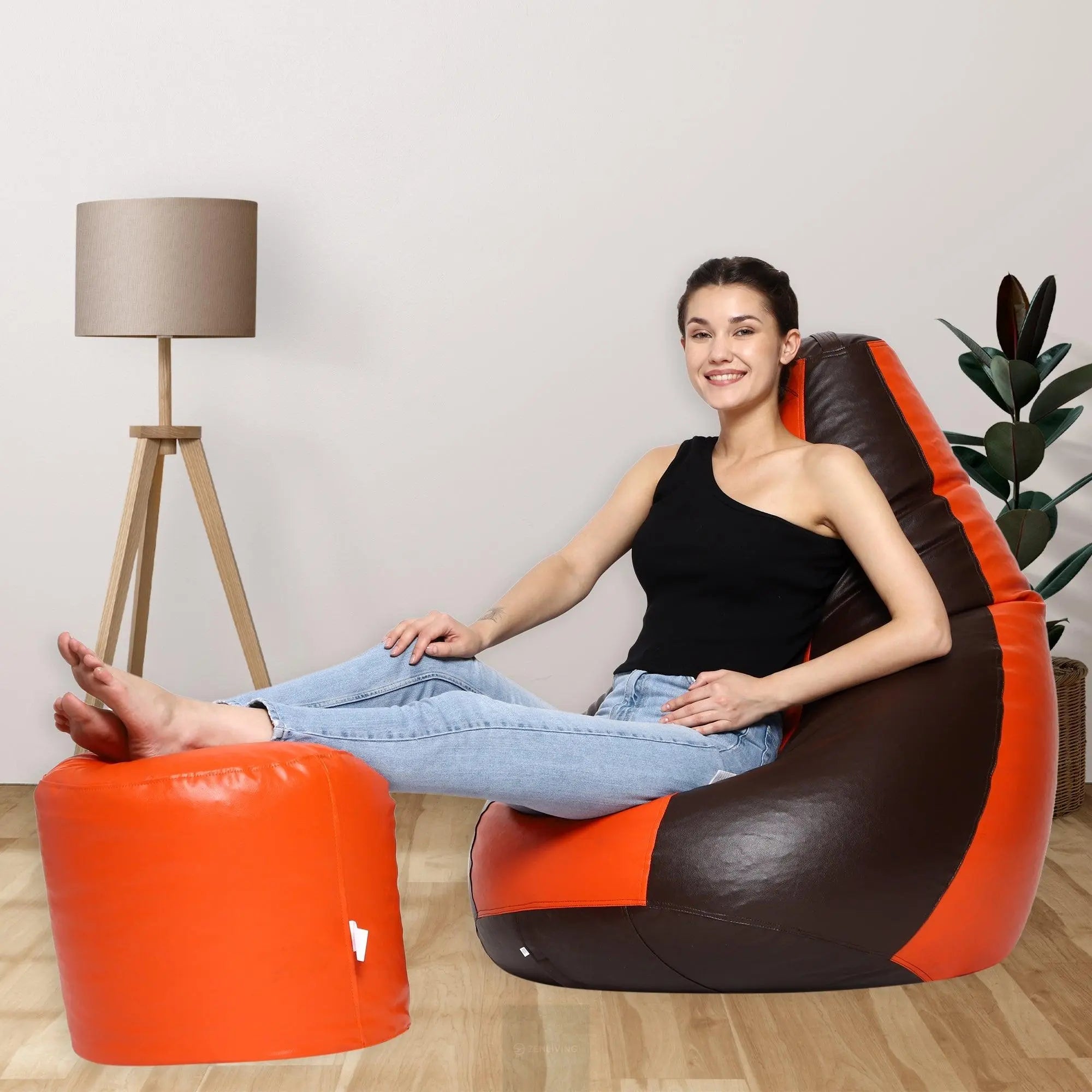 Teardrop Bean Bag Cover – Brown & Orange ZenLiving