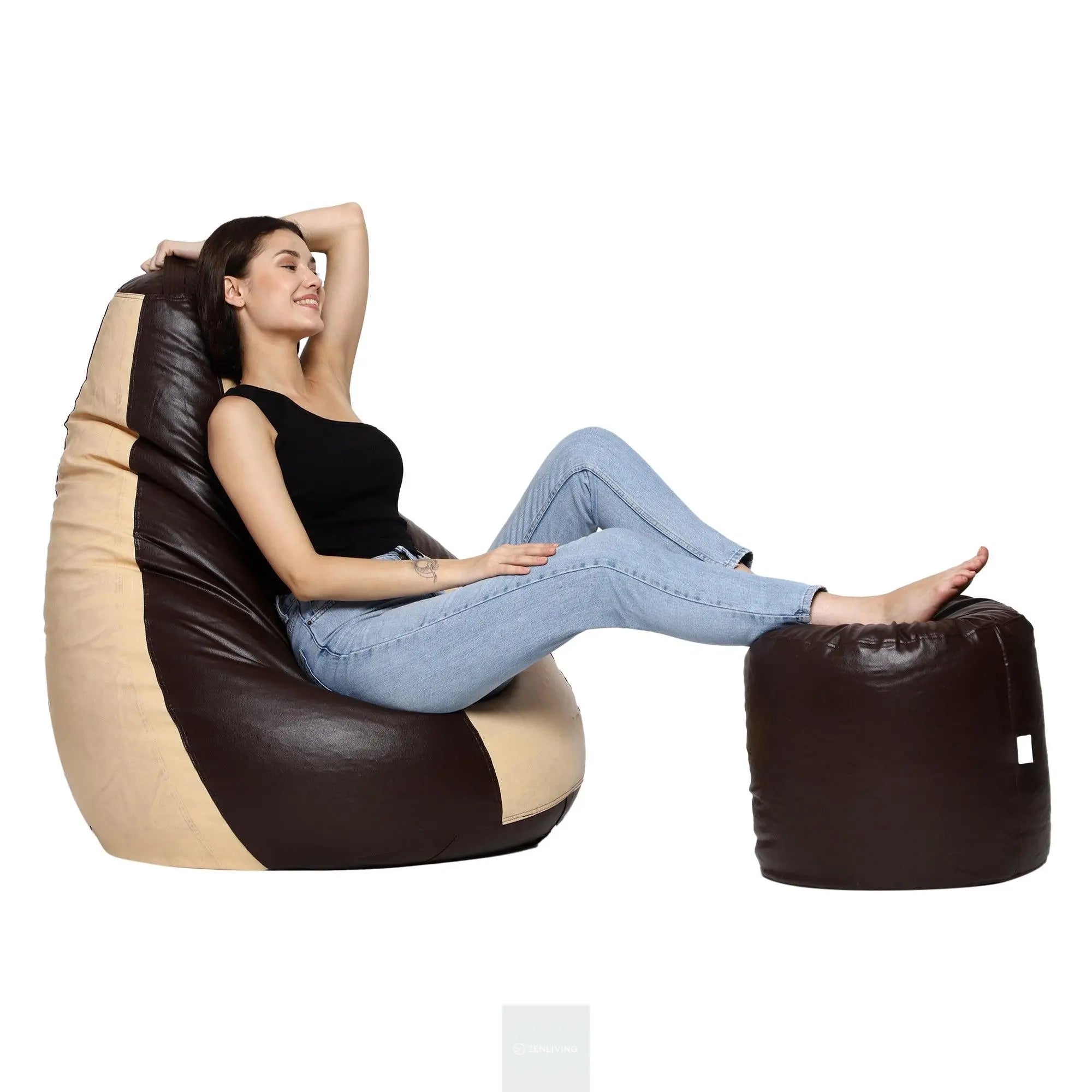 Teardrop Bean Bag Cover – Cream & Brown ZenLiving
