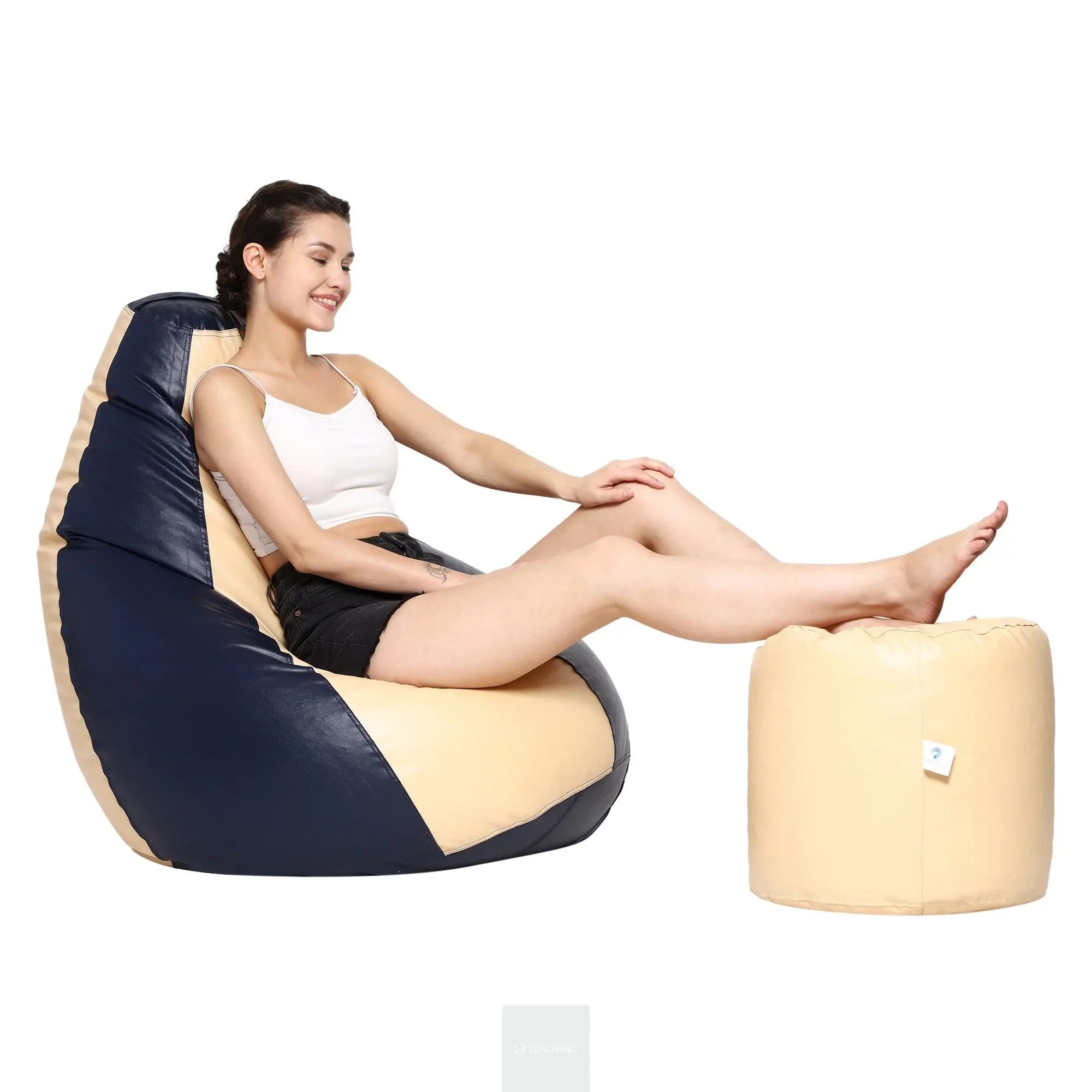 Teardrop Bean Bag Cover – Navy & Cream ZenLiving