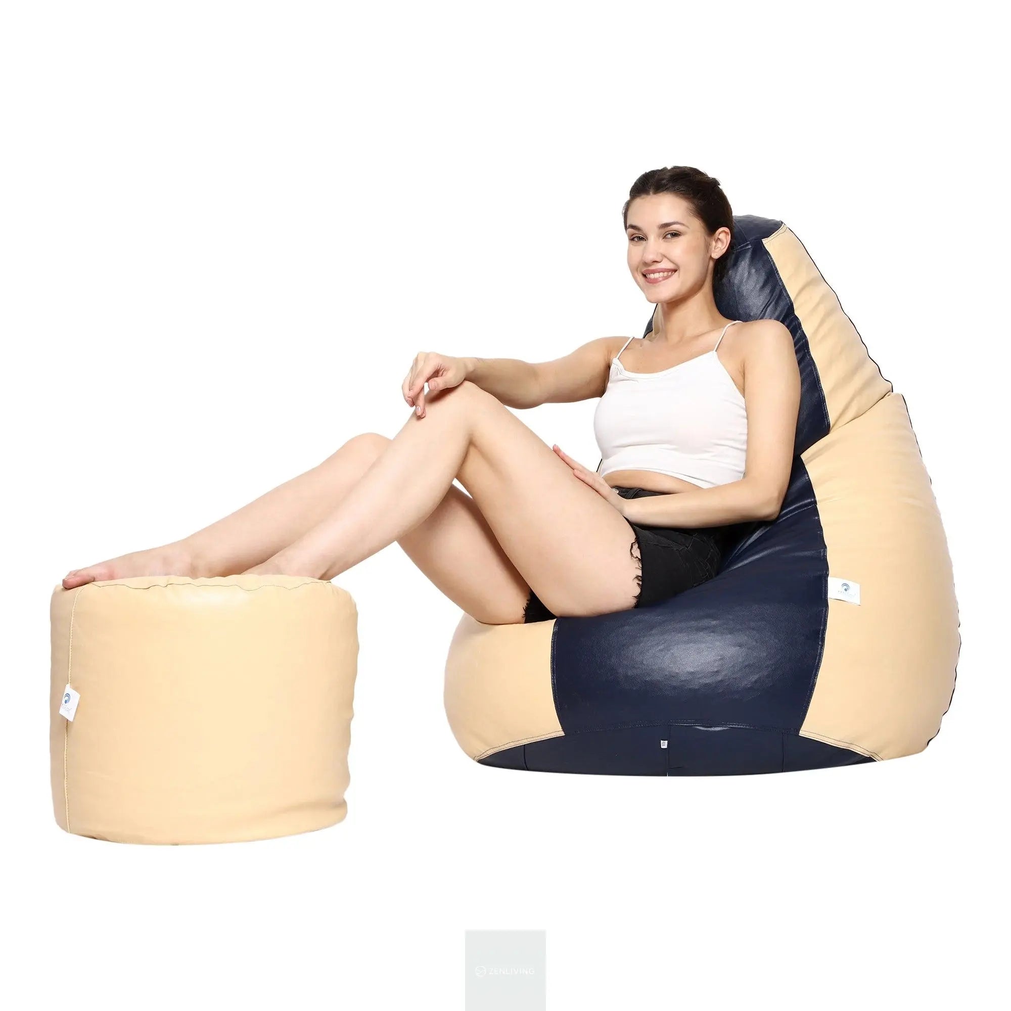 Teardrop Bean Bag Cover – Navy & Cream ZenLiving