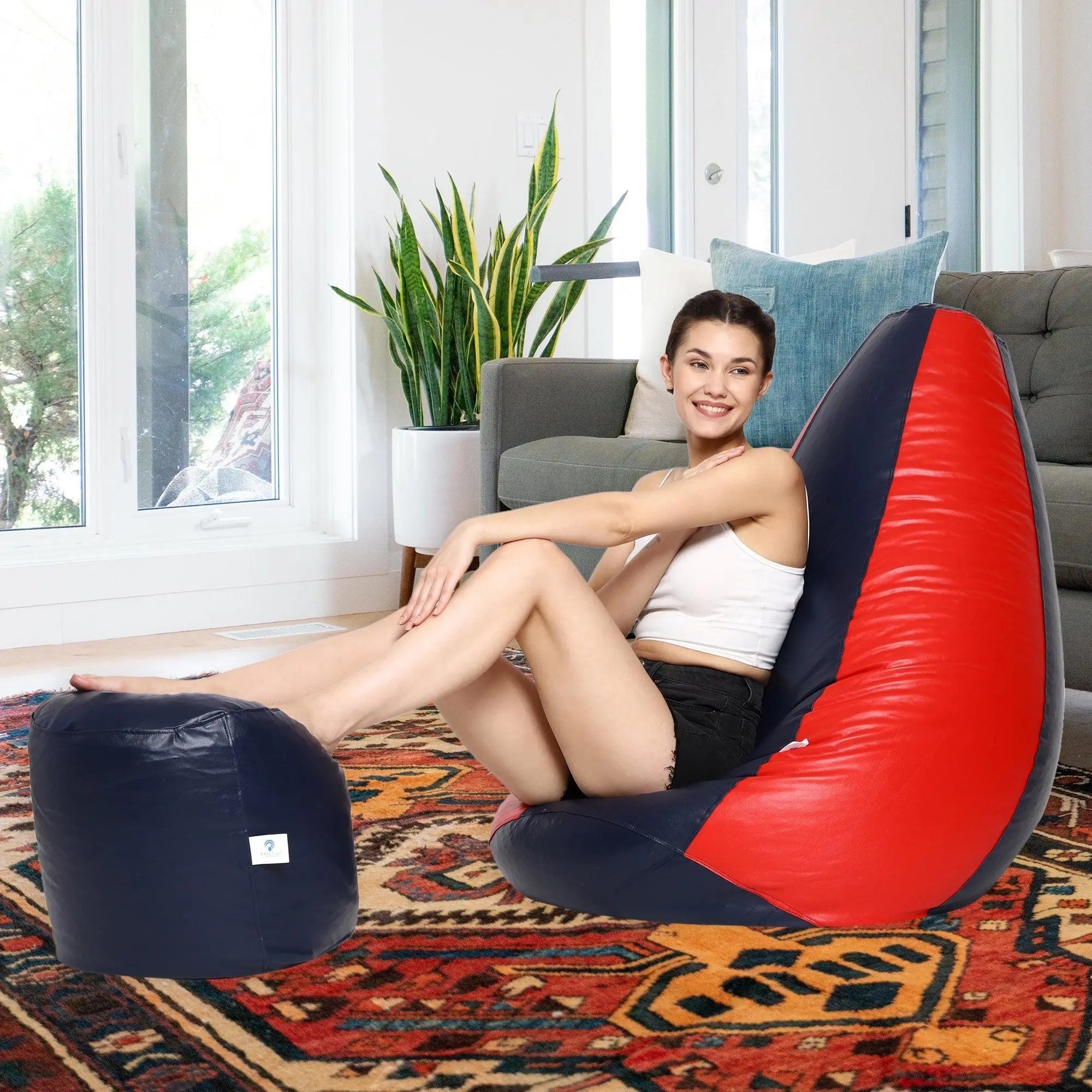 Teardrop Bean Bag Cover – Navy & Red ZenLiving