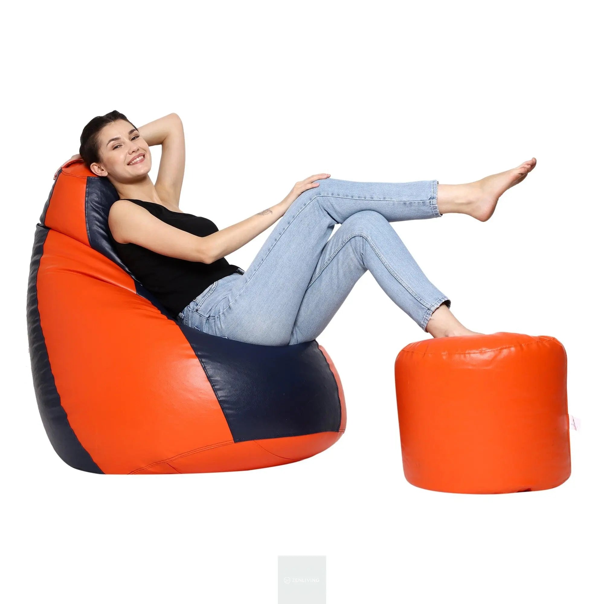 Teardrop Bean Bag Cover – Orange & Navy ZenLiving