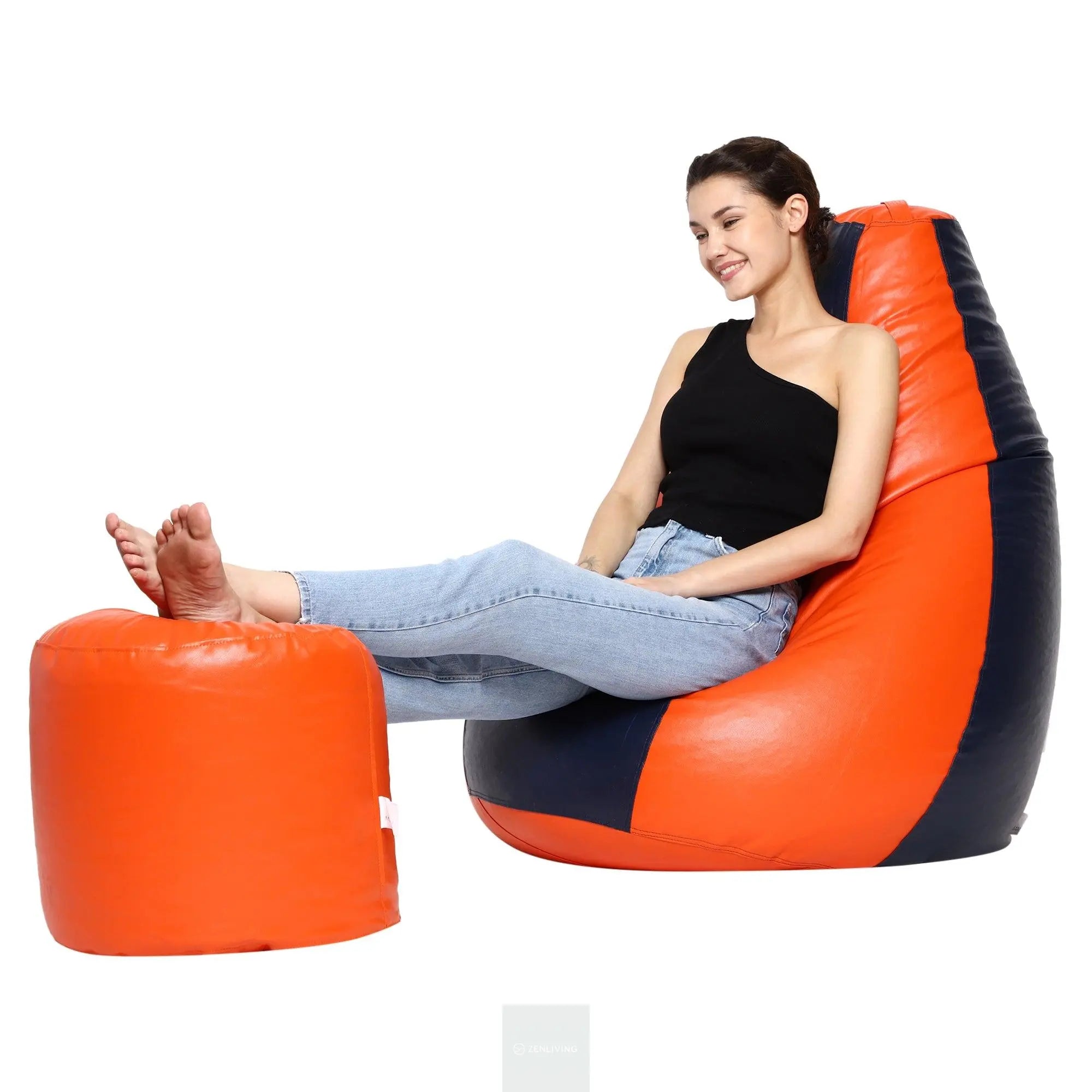 Teardrop Bean Bag Cover – Orange & Navy ZenLiving