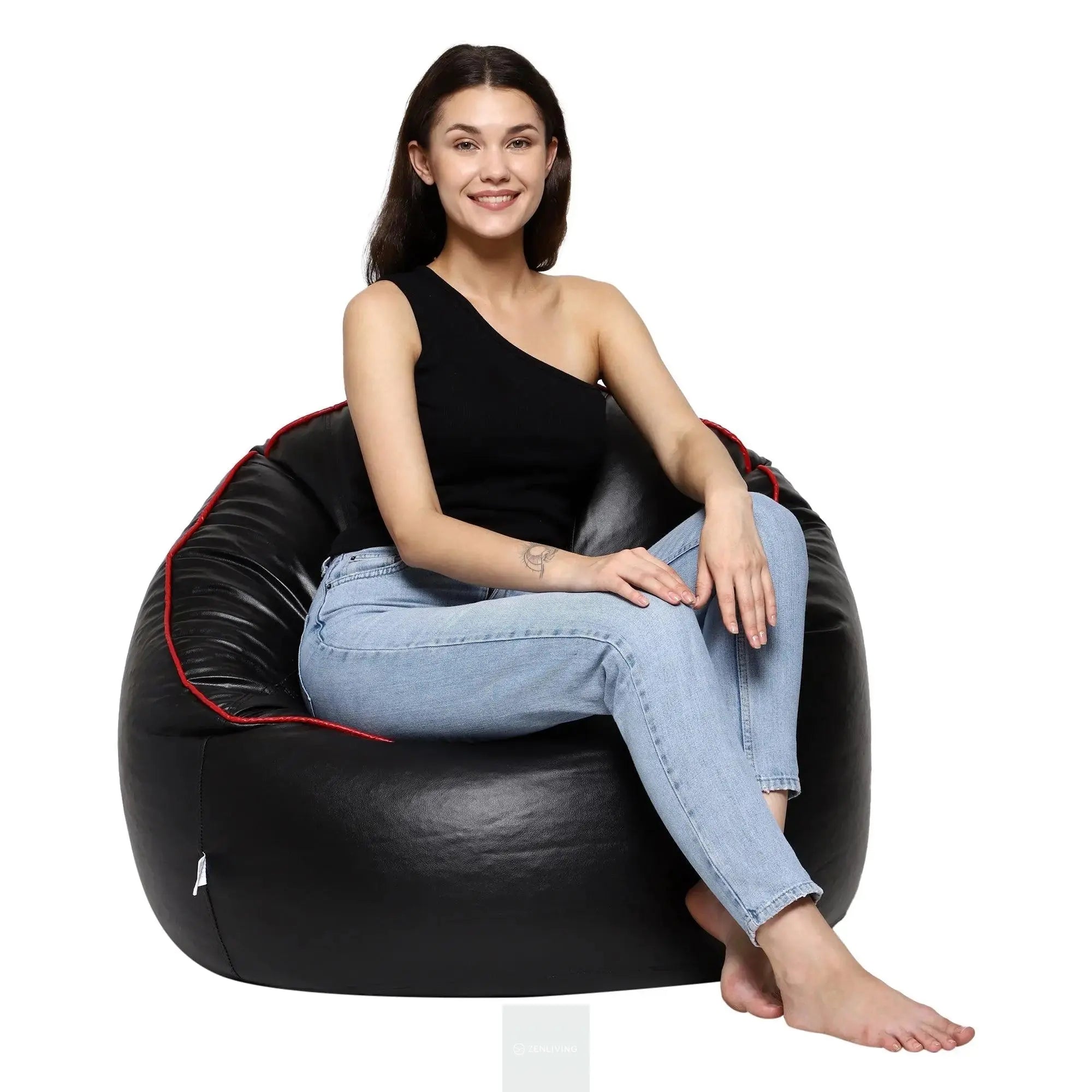 Zen Living Piping Mudda Chair Cover - Black With Red Piping