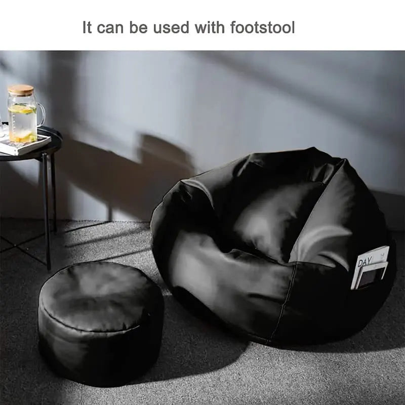 ZenLiving® 3XL Filled Bean Bag Combo – Faux Leather | Black | Footrest + Cushion Zen Living