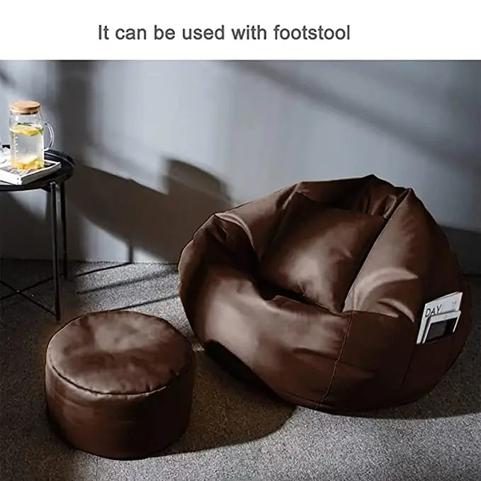 ZenLiving® 3XL Filled Bean Bag Combo – Faux Leather | Brown | Footrest + Cushion Zen Living