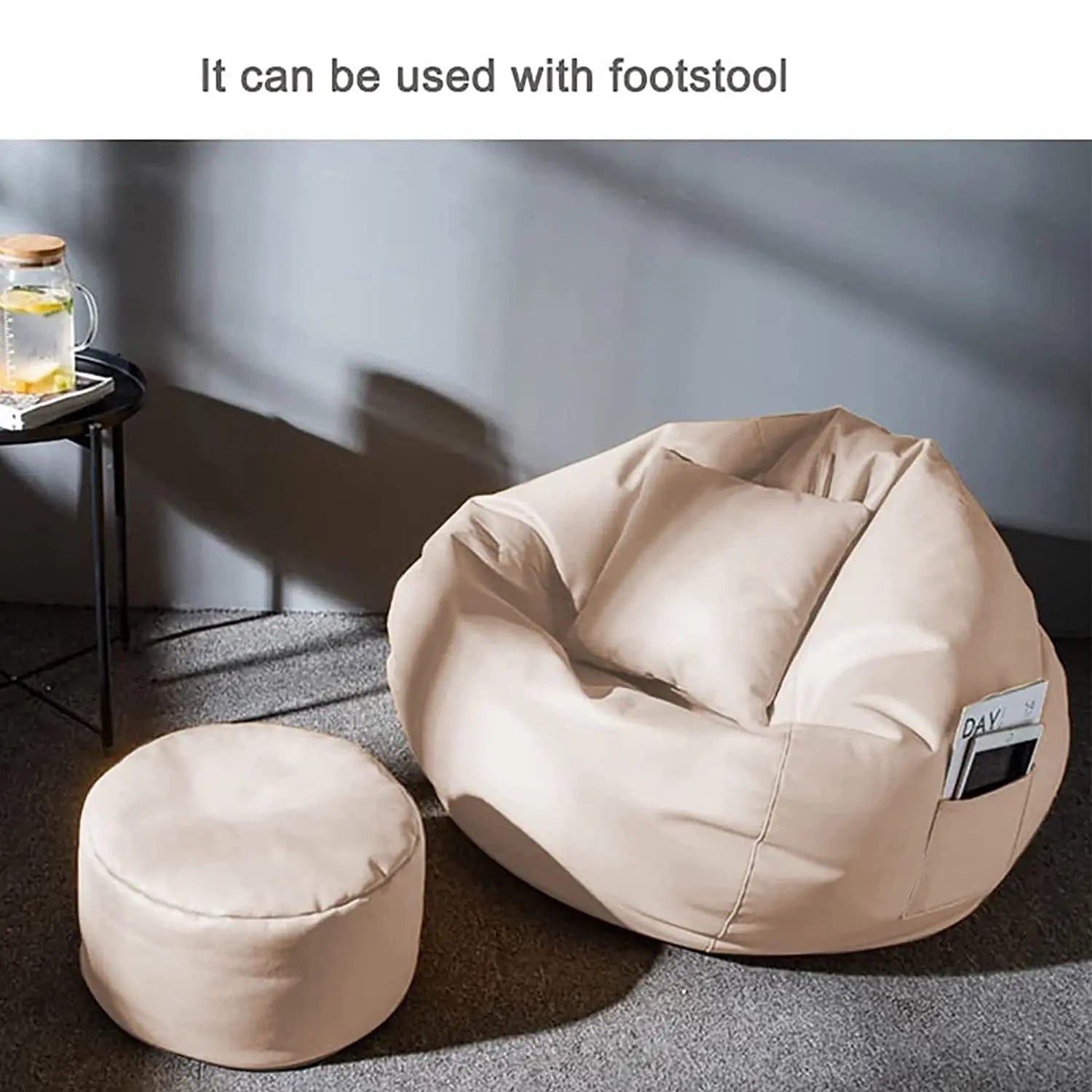ZenLiving® 3XL Filled Bean Bag Combo – Faux Leather | Cream| Footrest + Cushion Zen Living