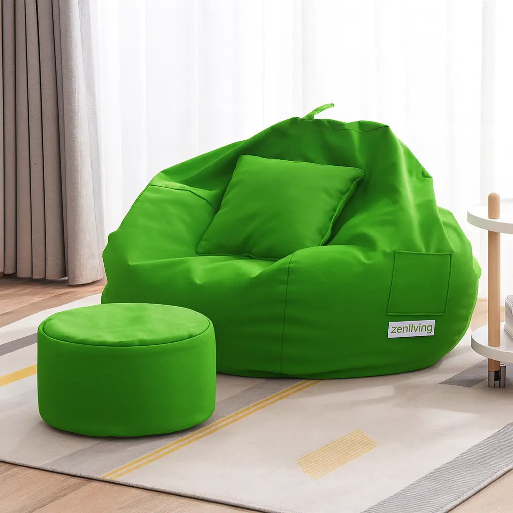 ZenLiving® 3XL Filled Bean Bag Combo – Faux Leather | Green | Footrest + Cushion Zen Living