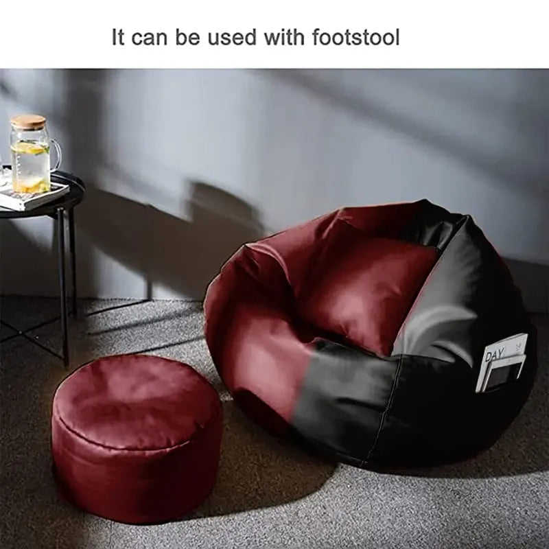 ZenLiving® 3XL Filled Bean Bag Combo – Faux Leather | Maroon  & Black | Footrest + Cushion Zen Living