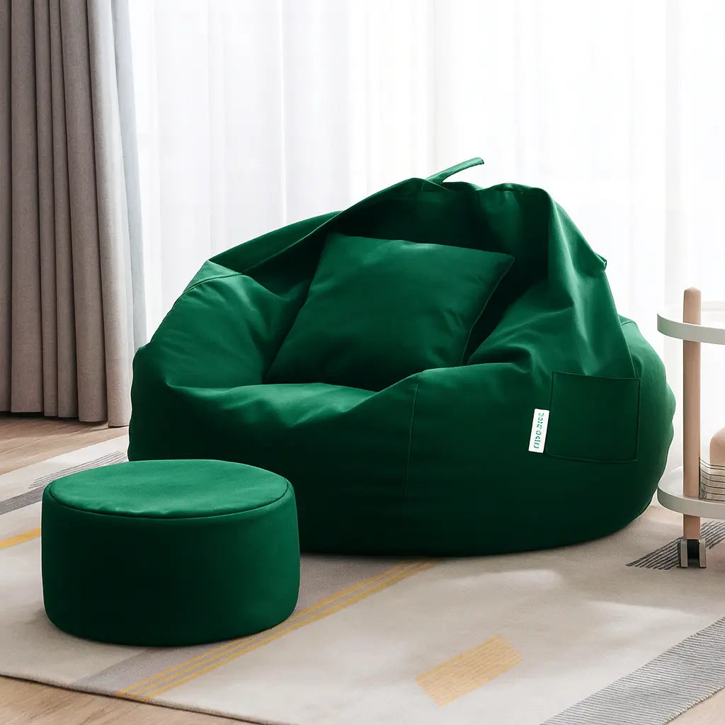 ZenLiving® 3XL Filled Bean Bag Combo – Faux Leather | Military Green | Footrest + Cushion Zen Living