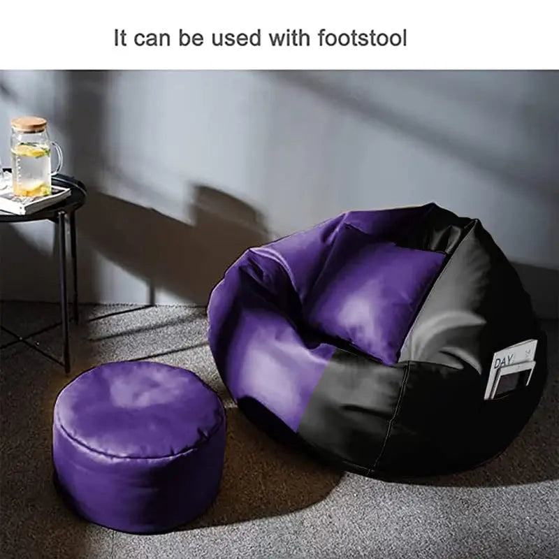 ZenLiving® 3XL Filled Bean Bag Combo – Faux Leather | Purple & Black | Footrest + Cushion Zen Living