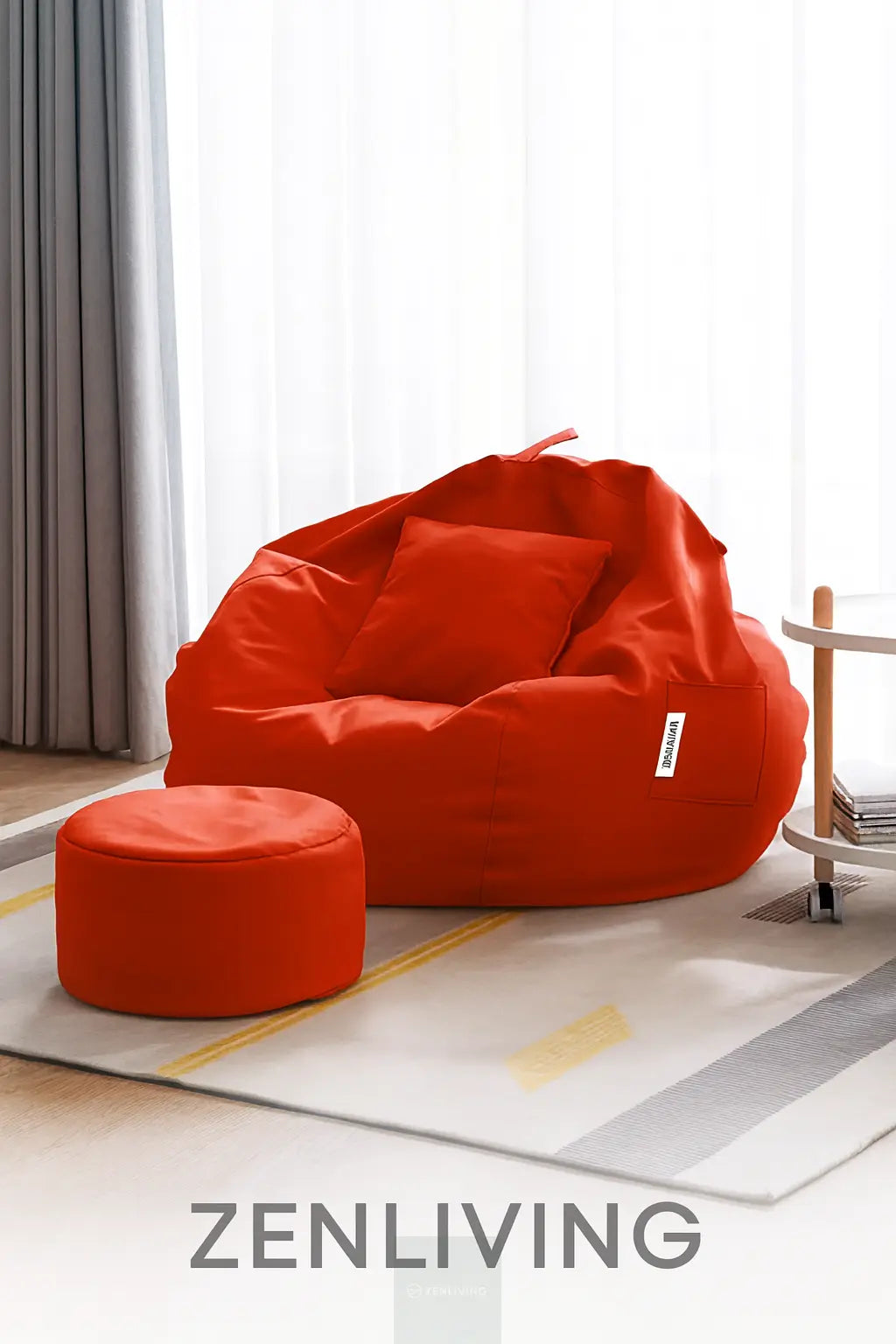 ZenLiving® 3XL Filled Bean Bag Combo – Faux Leather | Red | Footrest + Cushion Zen Living