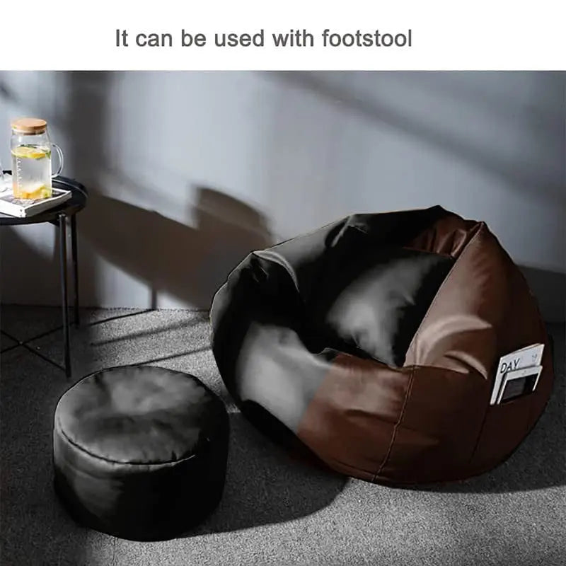ZenLiving® 4XL Filled Bean Bag Combo – Faux Leather | Black & Brown | Footrest + Cushion Zen Living