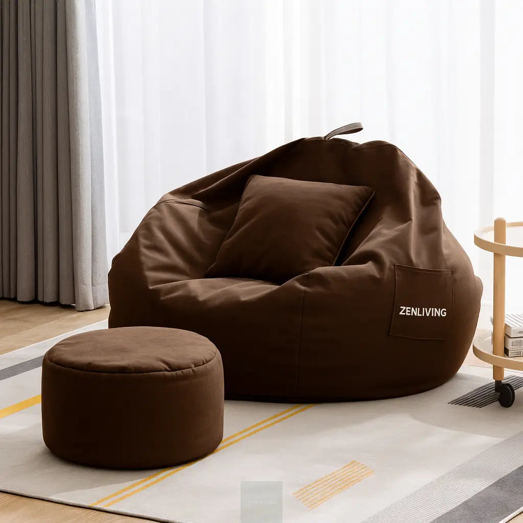 ZenLiving® 4XL Filled Bean Bag Combo – Faux Leather | Brown | Footrest + Cushion Zen Living