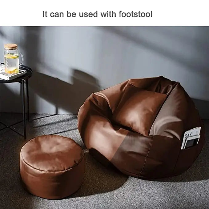 ZenLiving® 4XL Filled Bean Bag Combo – Faux Leather | Brown & Tan | Footrest + Cushion Zen Living