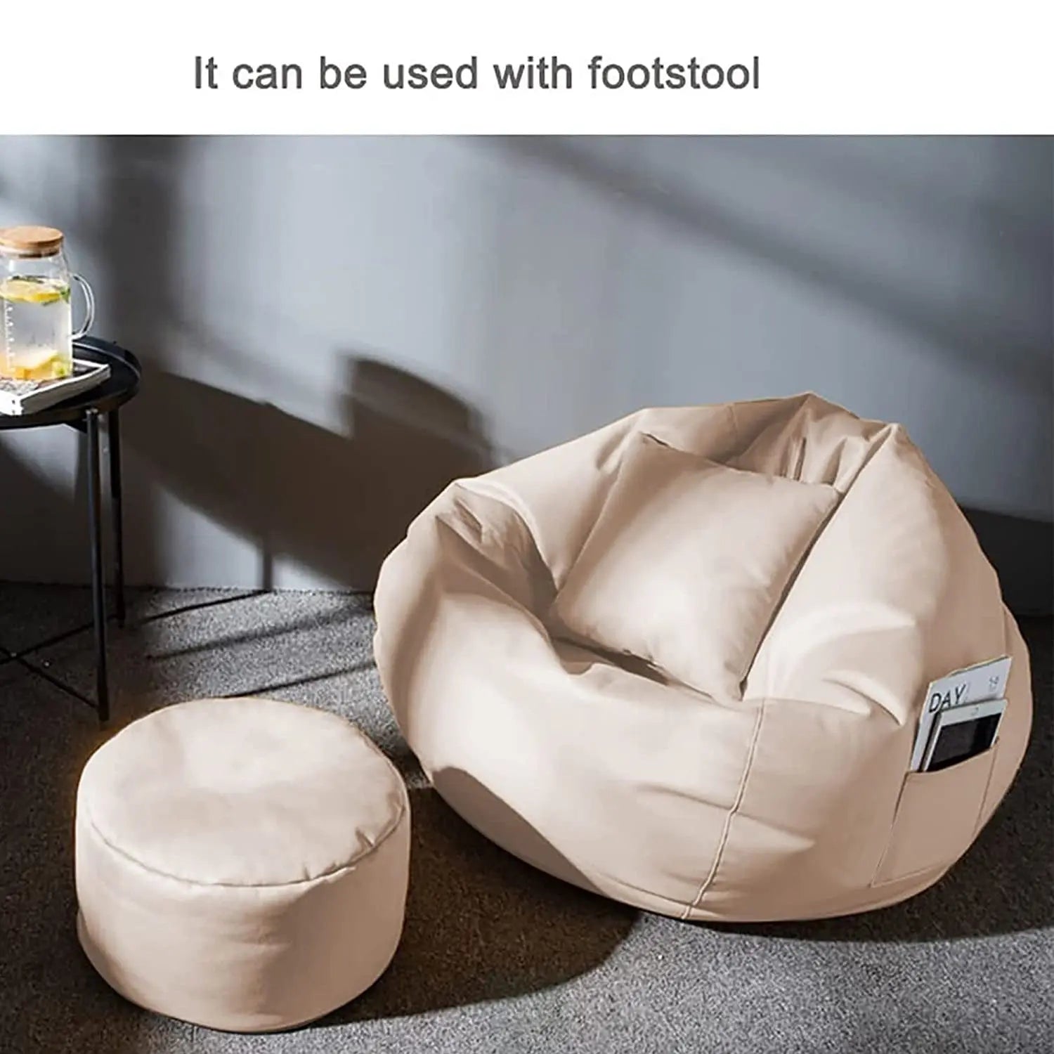 ZenLiving® 4XL Filled Bean Bag Combo – Faux Leather | Cream| Footrest + Cushion Zen Living