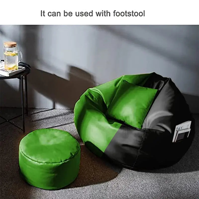 ZenLiving® 4XL Filled Bean Bag Combo – Faux Leather | Green & Black  | Footrest + Cushion Zen Living