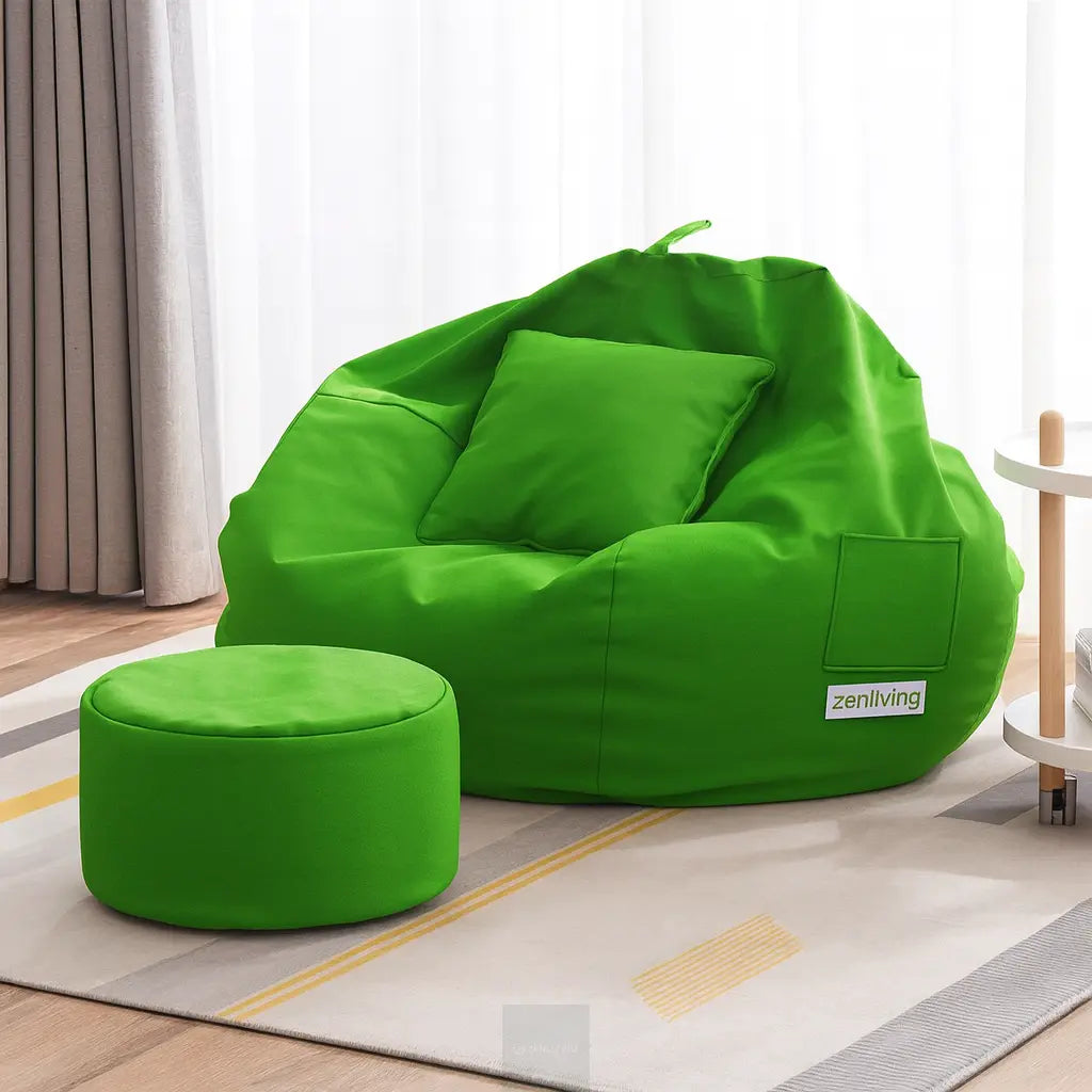ZenLiving® 4XL Filled Bean Bag Combo – Faux Leather | Green | Footrest + Cushion Zen Living