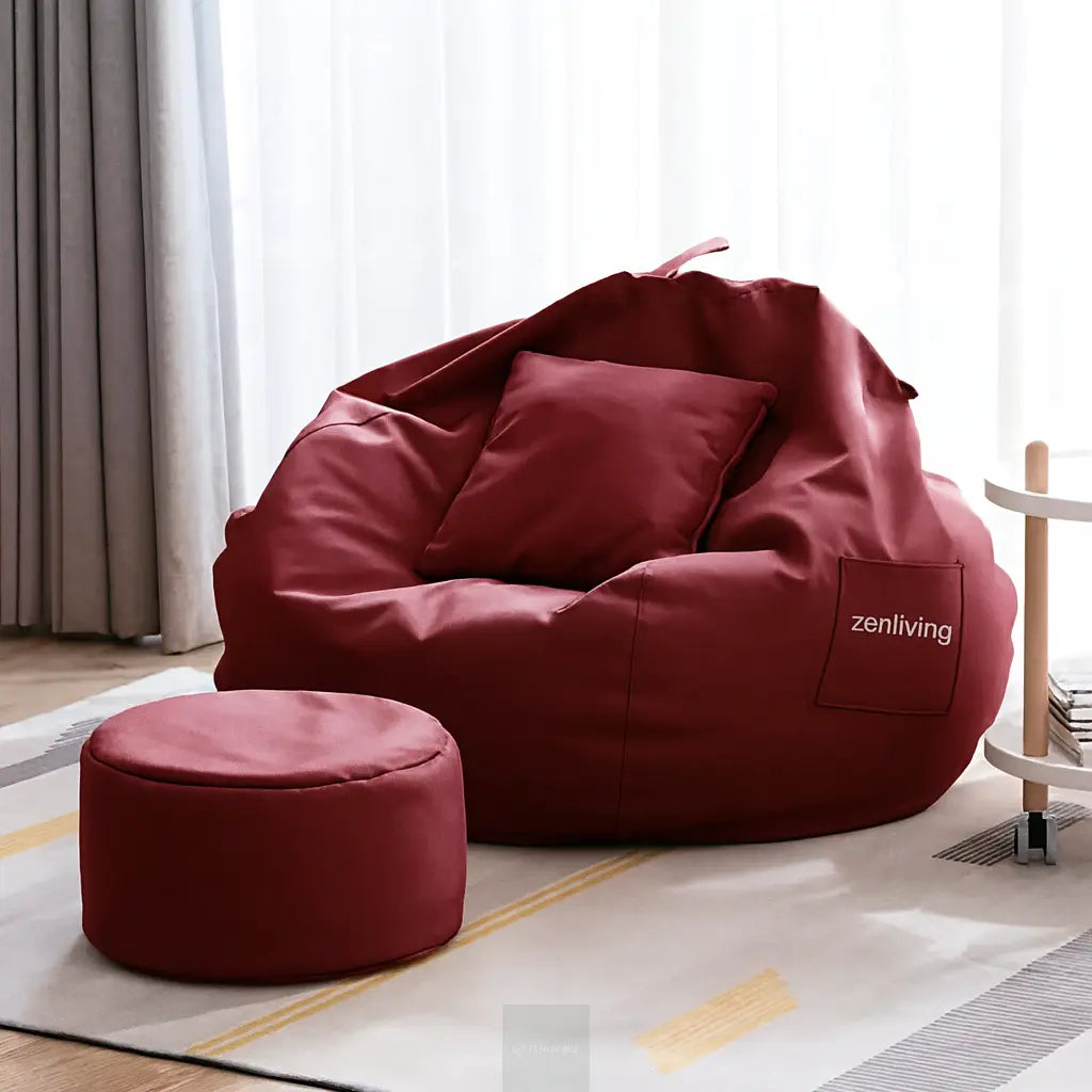 ZenLiving® 4XL Filled Bean Bag Combo – Faux Leather | Maroon | Footrest + Cushion Zen Living