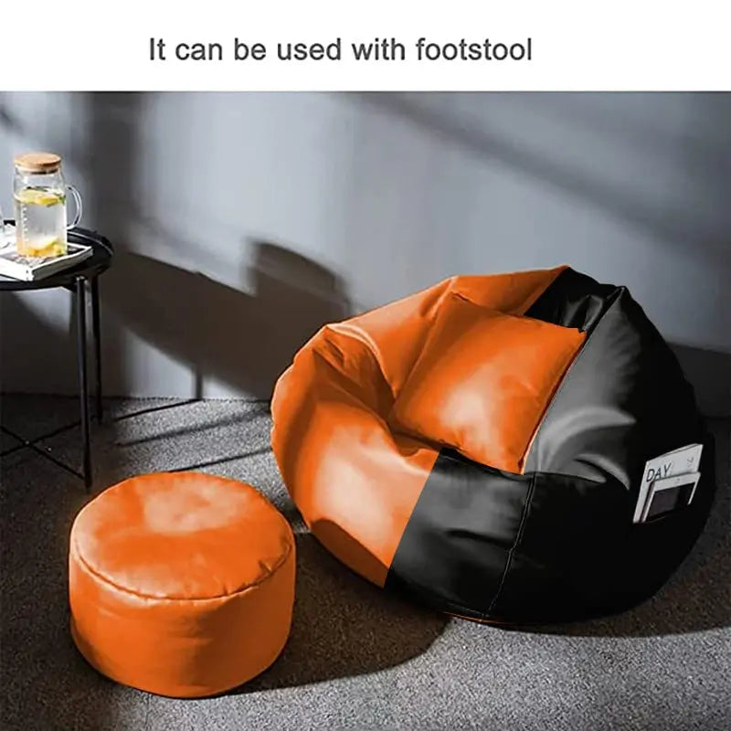 ZenLiving® 4XL Filled Bean Bag Combo – Faux Leather | Orange & Black | Footrest + Cushion Zen Living