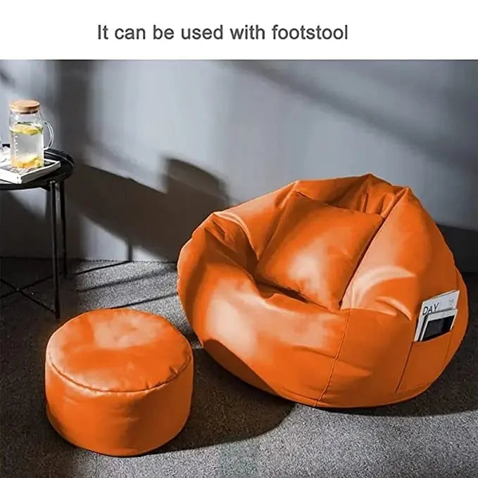 ZenLiving® 3XL Filled Bean Bag Combo – Faux Leather | Orange | Footrest + Cushion (Copy) Zen Living